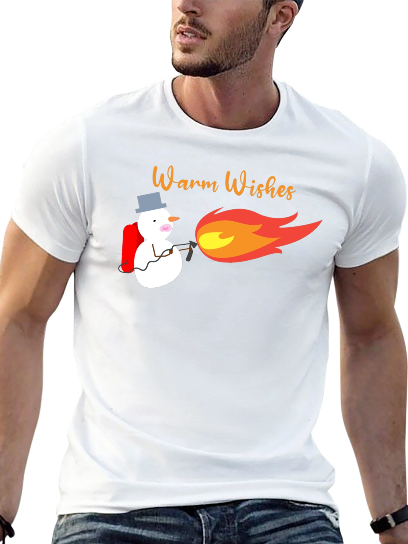 Warm Wishes Snowman Blowtorch Black T-Shirt