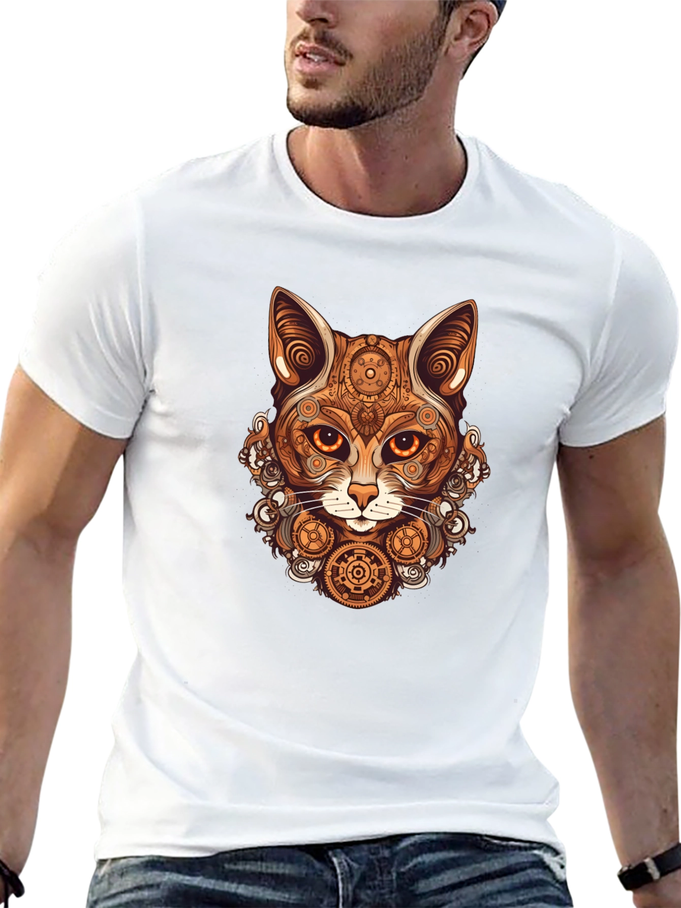 Steampunk Cat T-Shirt - Gearwork Feline Design