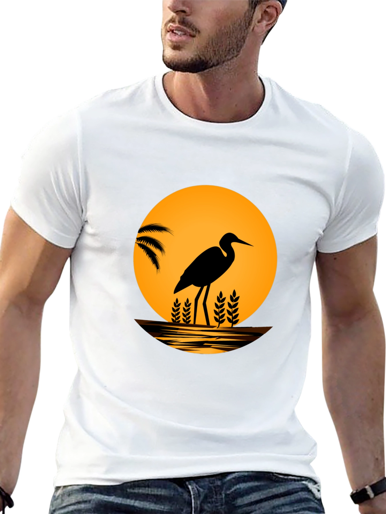 Heron Sunset Graphic T-Shirt