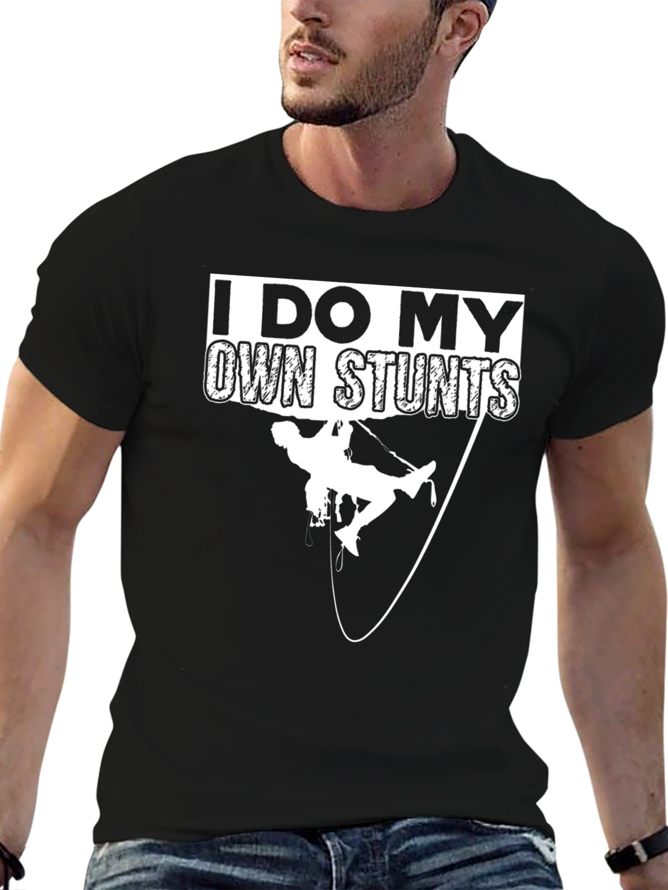I Do My Own Stunts Rock Climbing Black T-Shirt