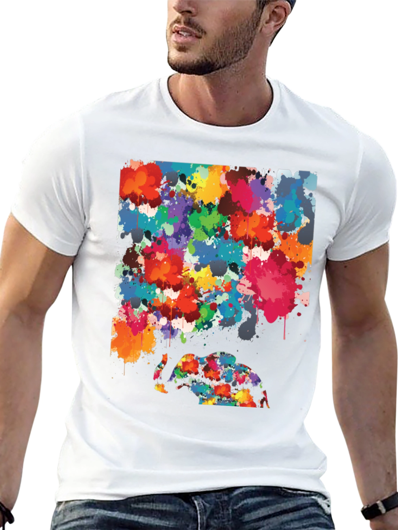 Abstract Elephant Splatter Art Black T-Shirt