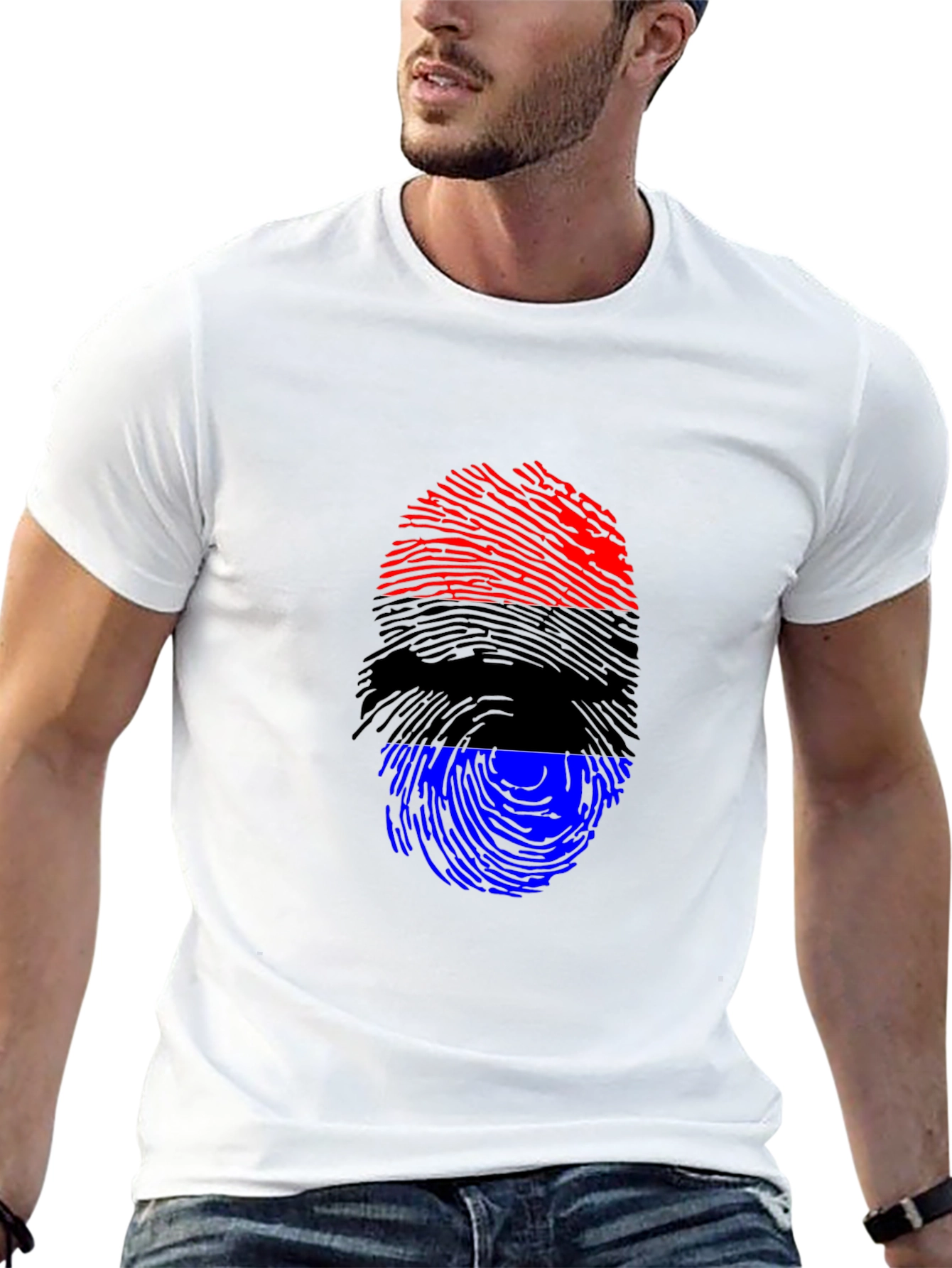 Patriotic Fingerprint T-Shirt - Red Black Blue