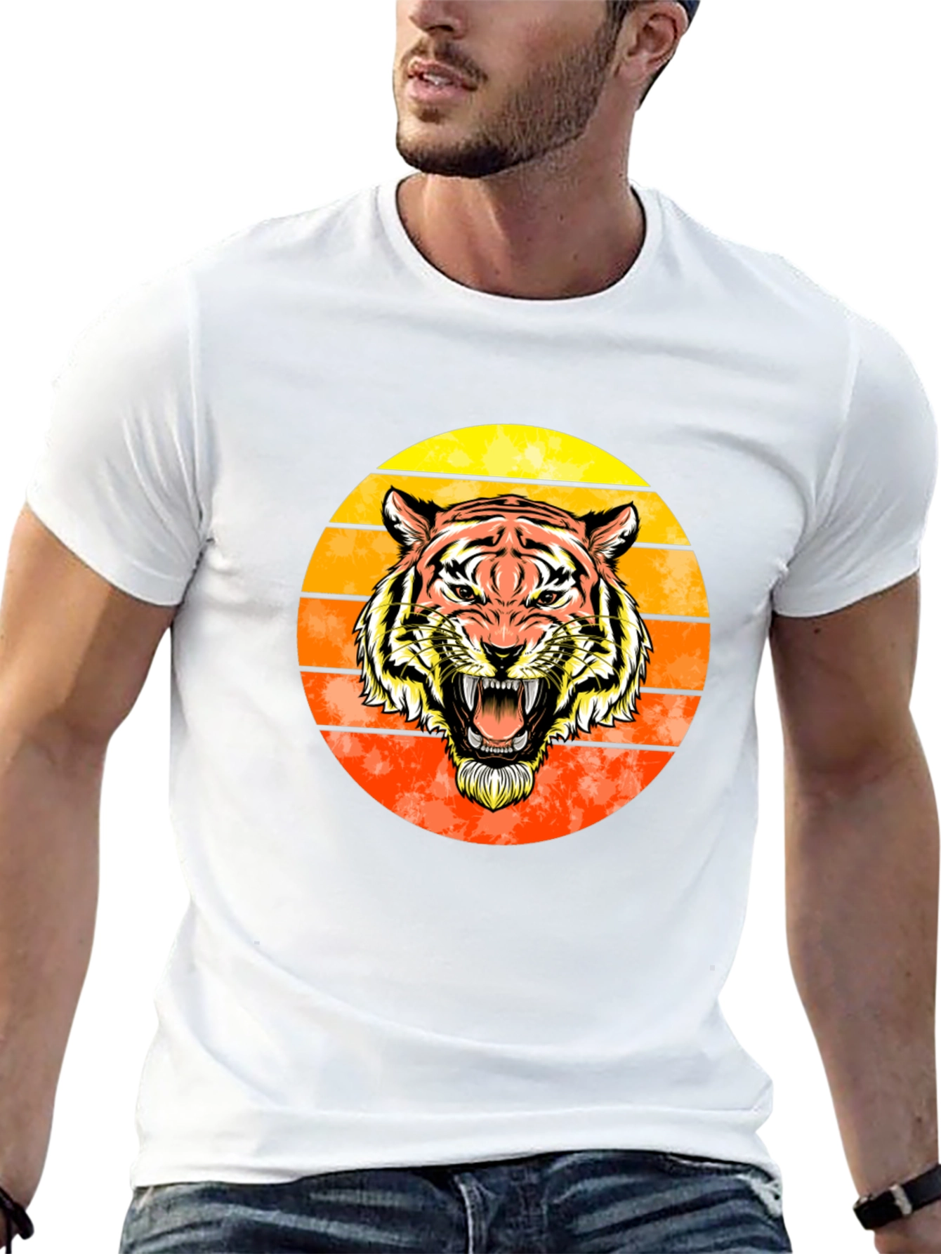 Tiger Sunset Graphic Tee - Black Cotton Comfort