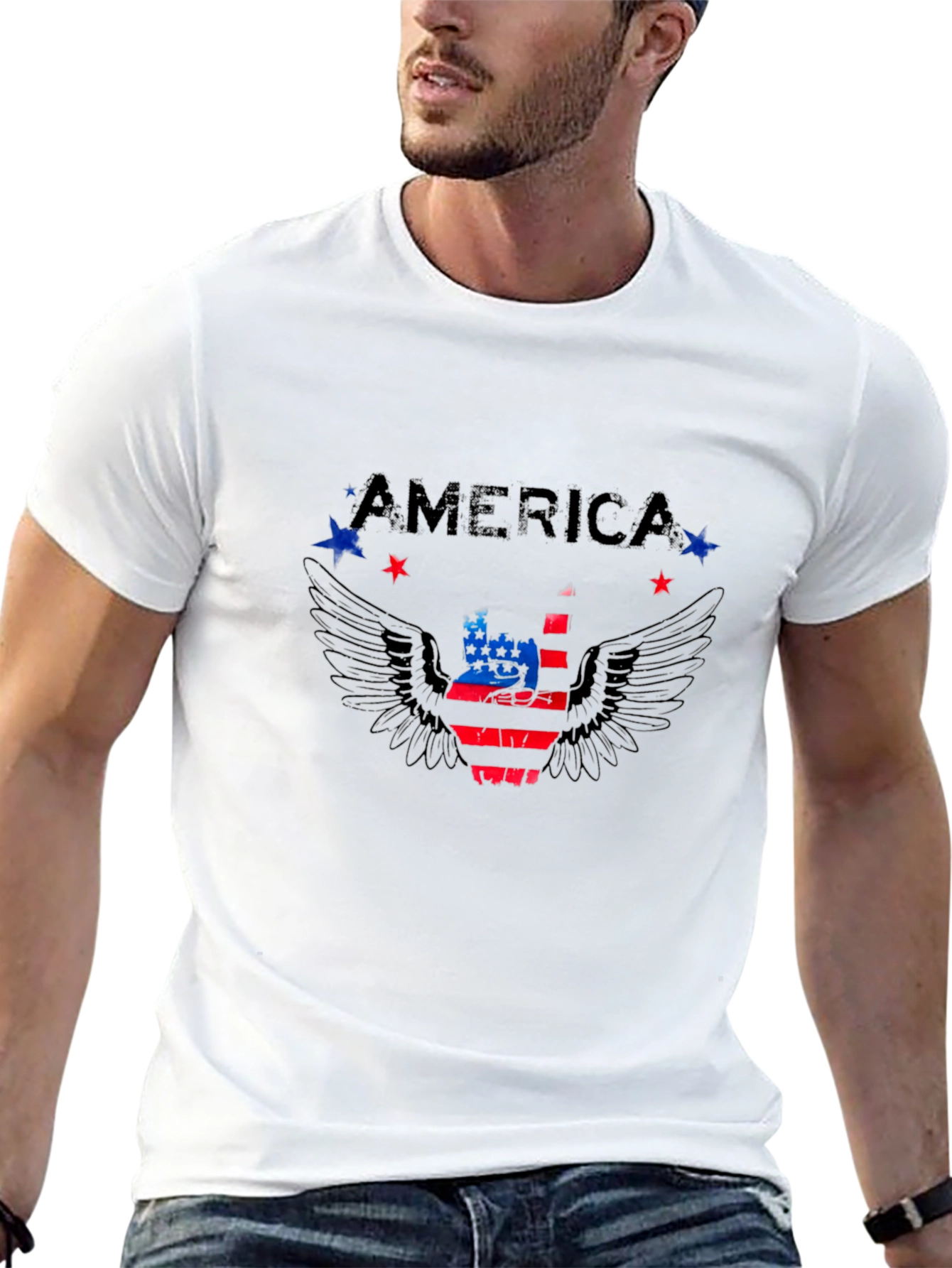 America Graphic Print Mens Black T-Shirt