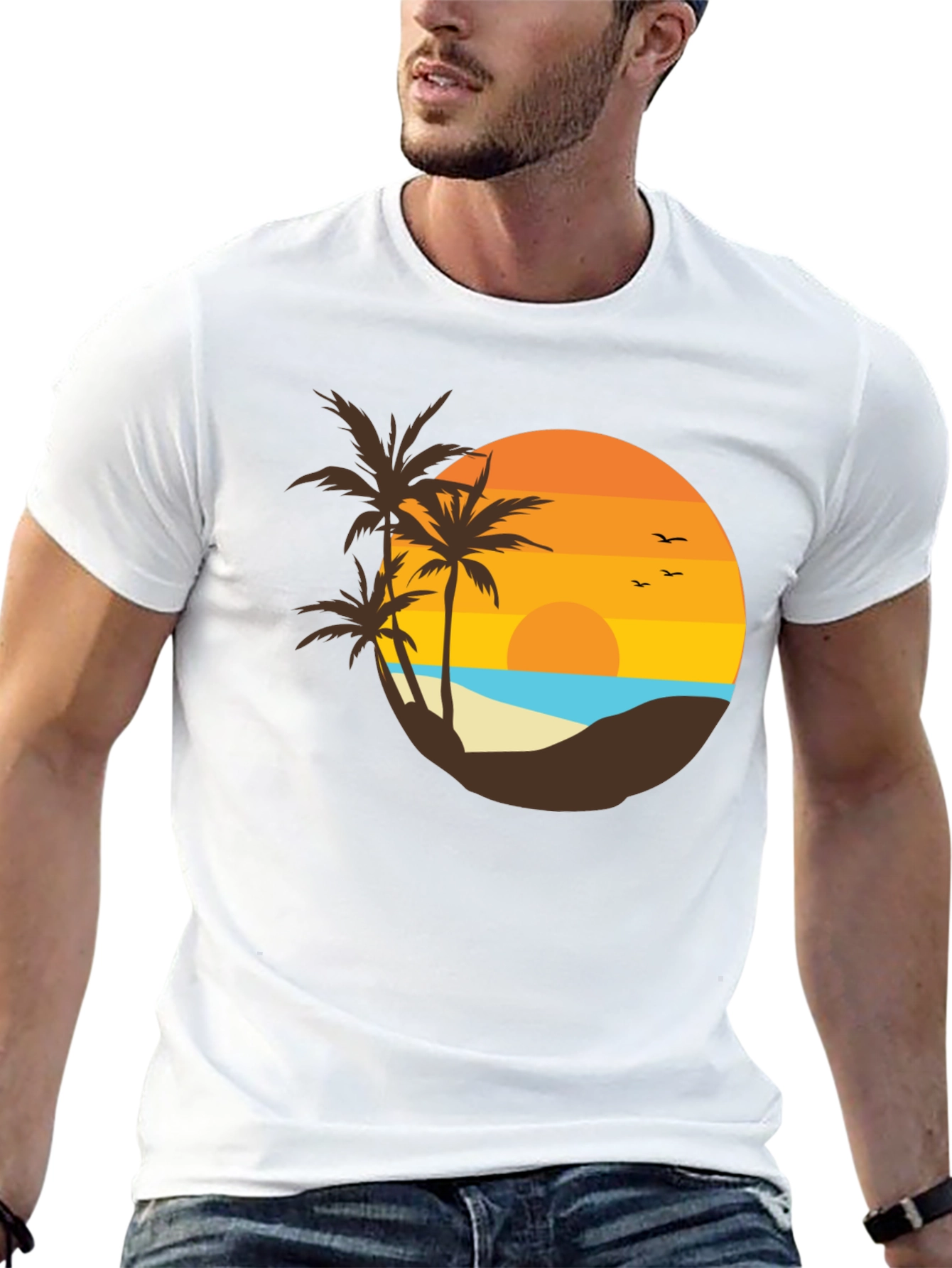 Sunset Beach Graphic Tee - Tropical Palm Design