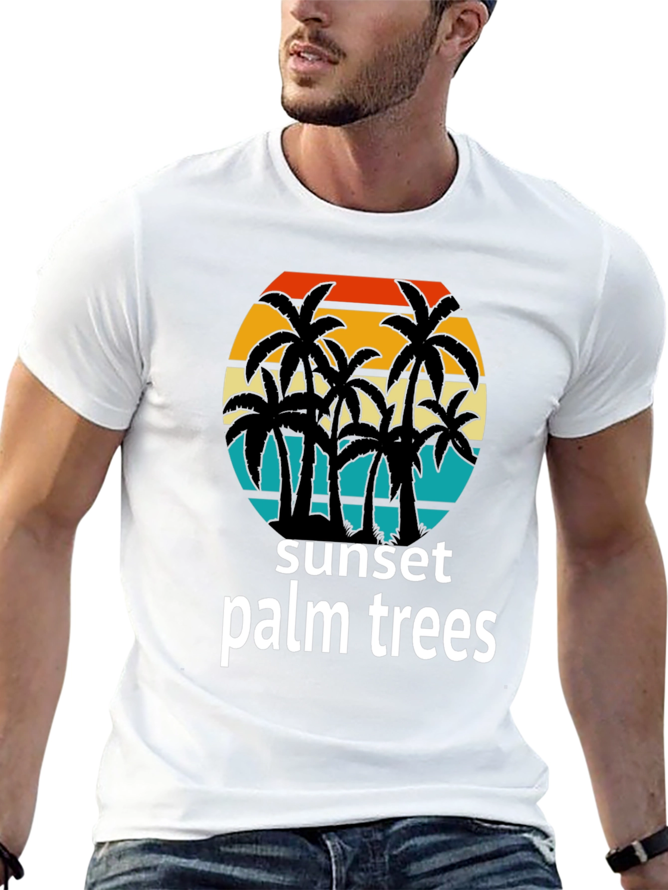 Sunset Palm Trees Graphic Tee - Tropical Vibes