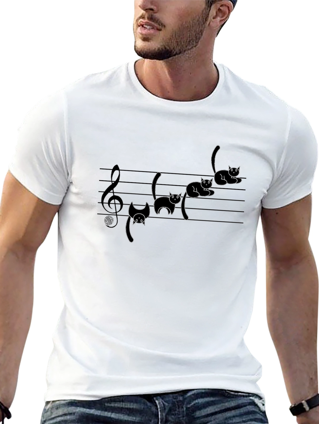 Musical Cats Graphic Tee - Black Cotton T-Shirt