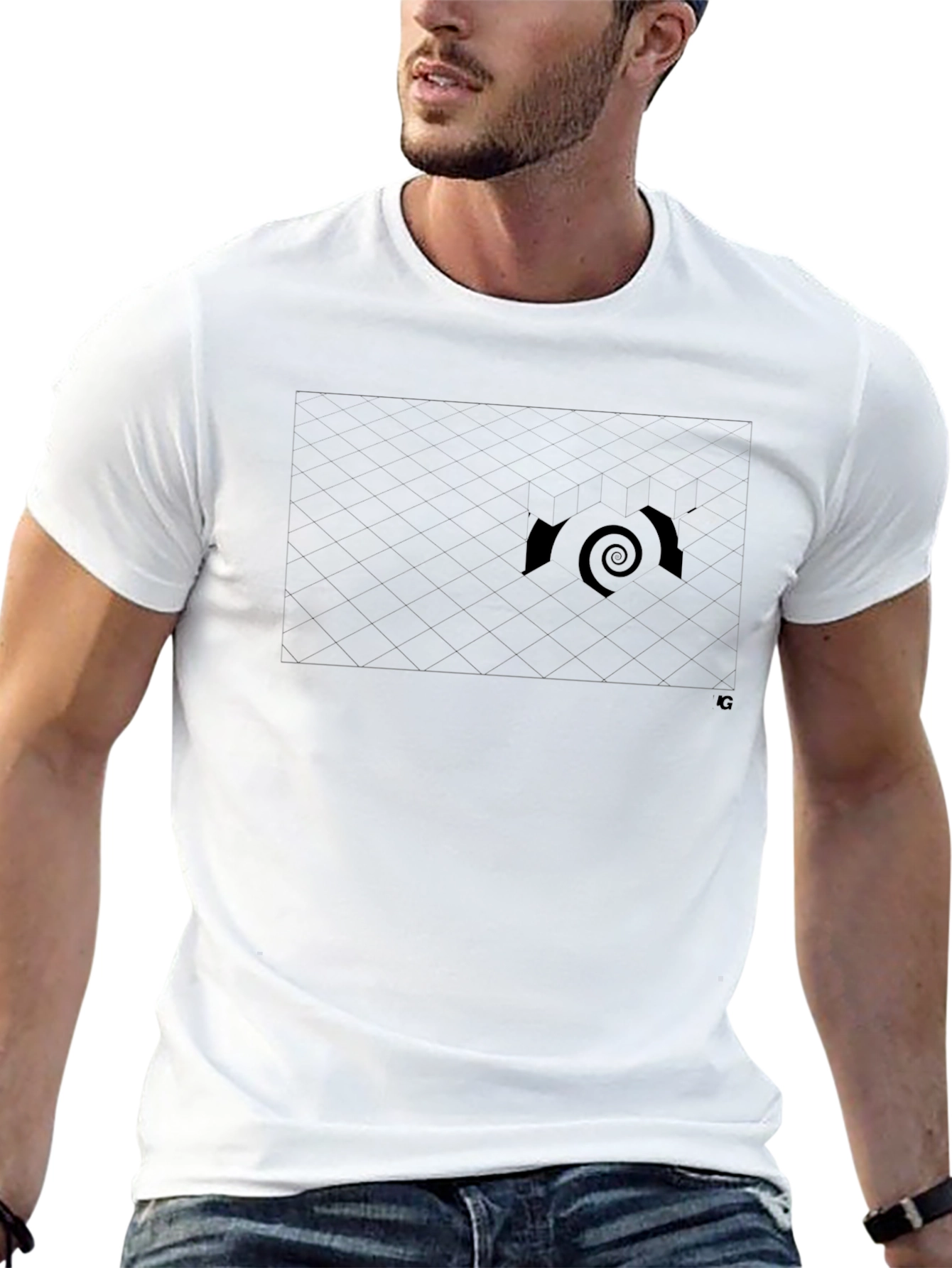 Mens Black Graphic T-Shirt - Spiral Design