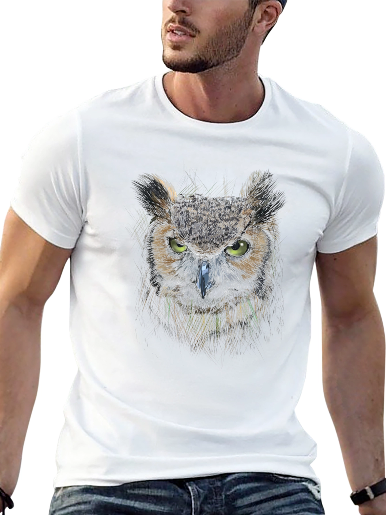Mens Owl Graphic Print Crew Neck T-Shirt