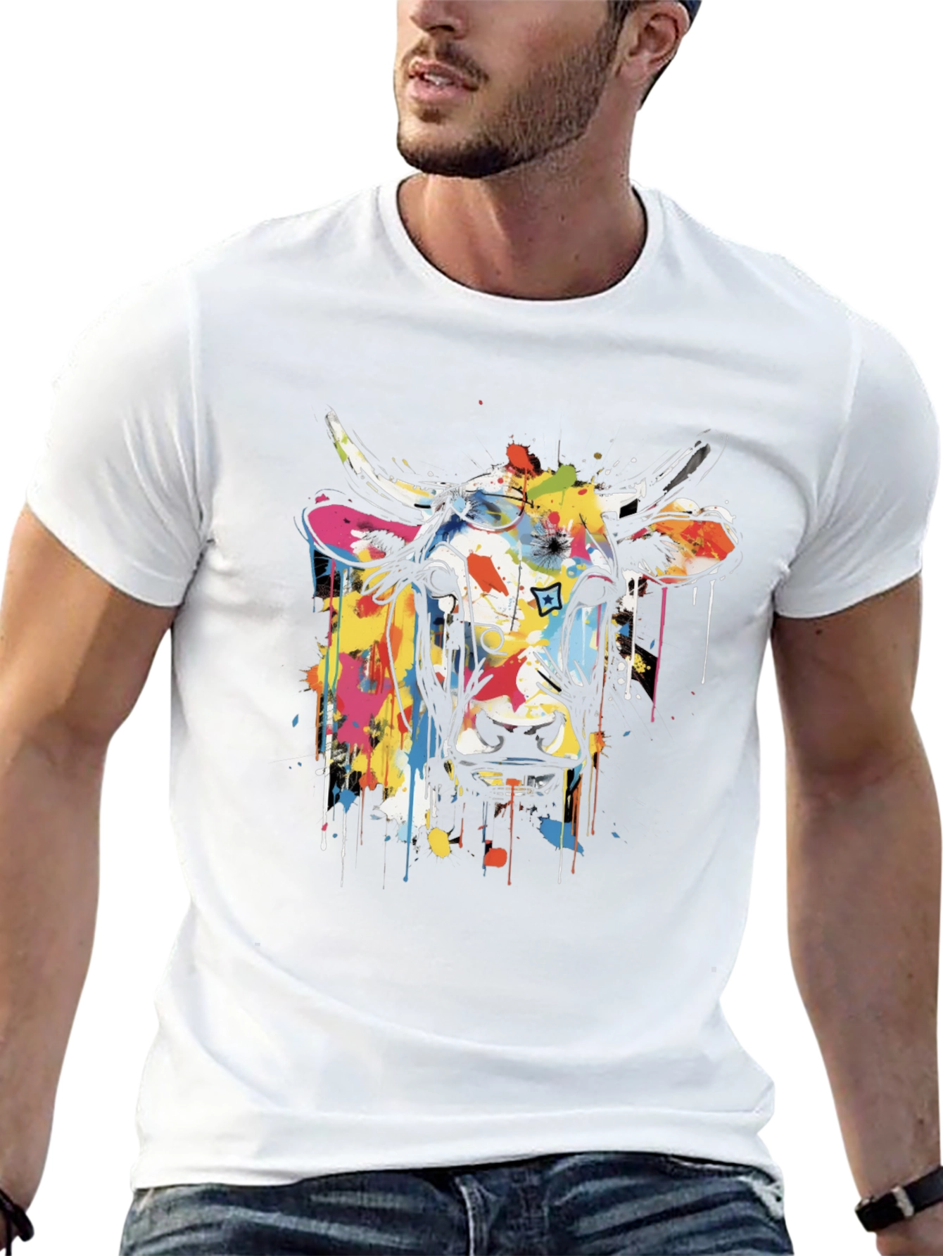 Cow Art Graphic Black T-Shirt