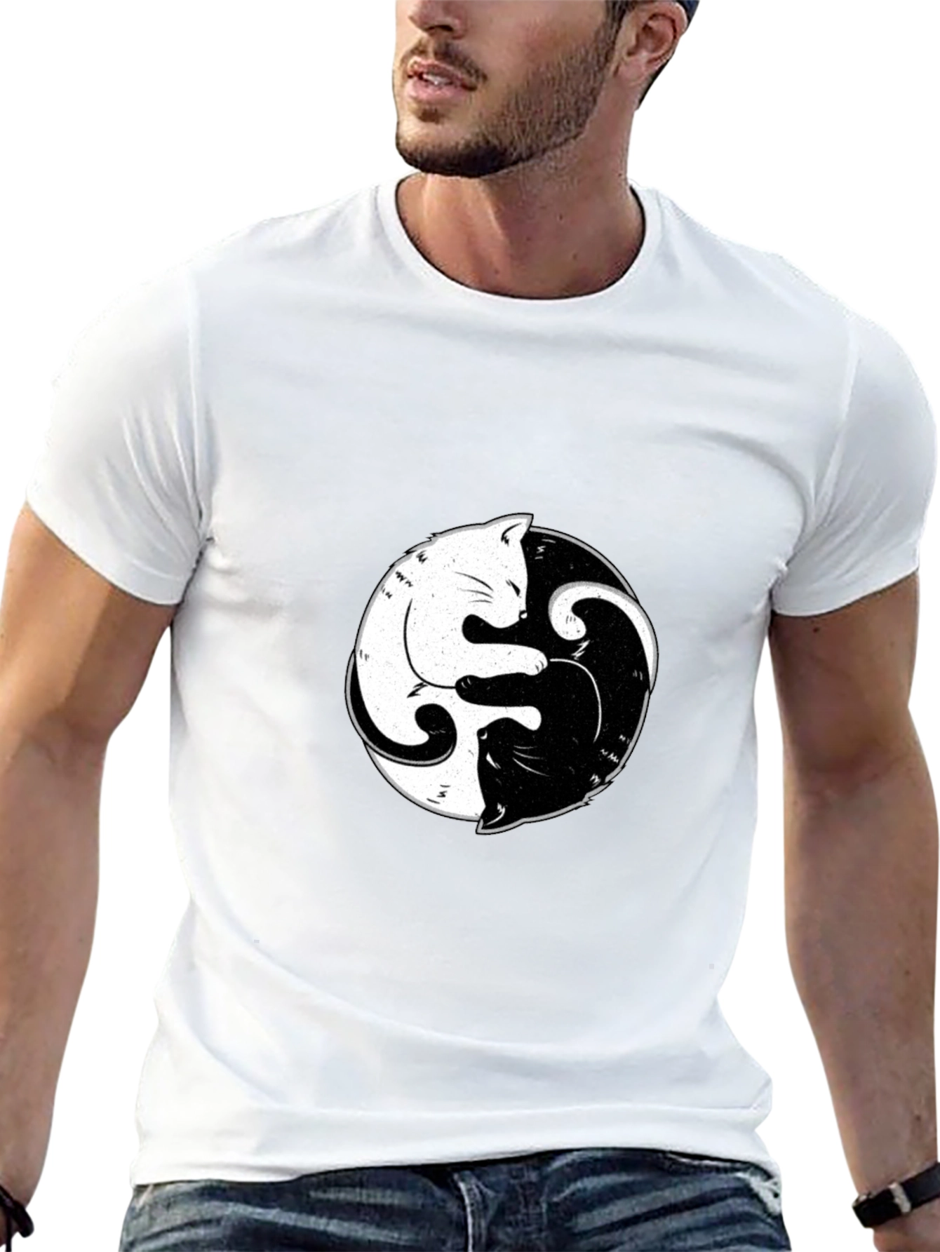 Yin Yang Cats Graphic Tee - Black