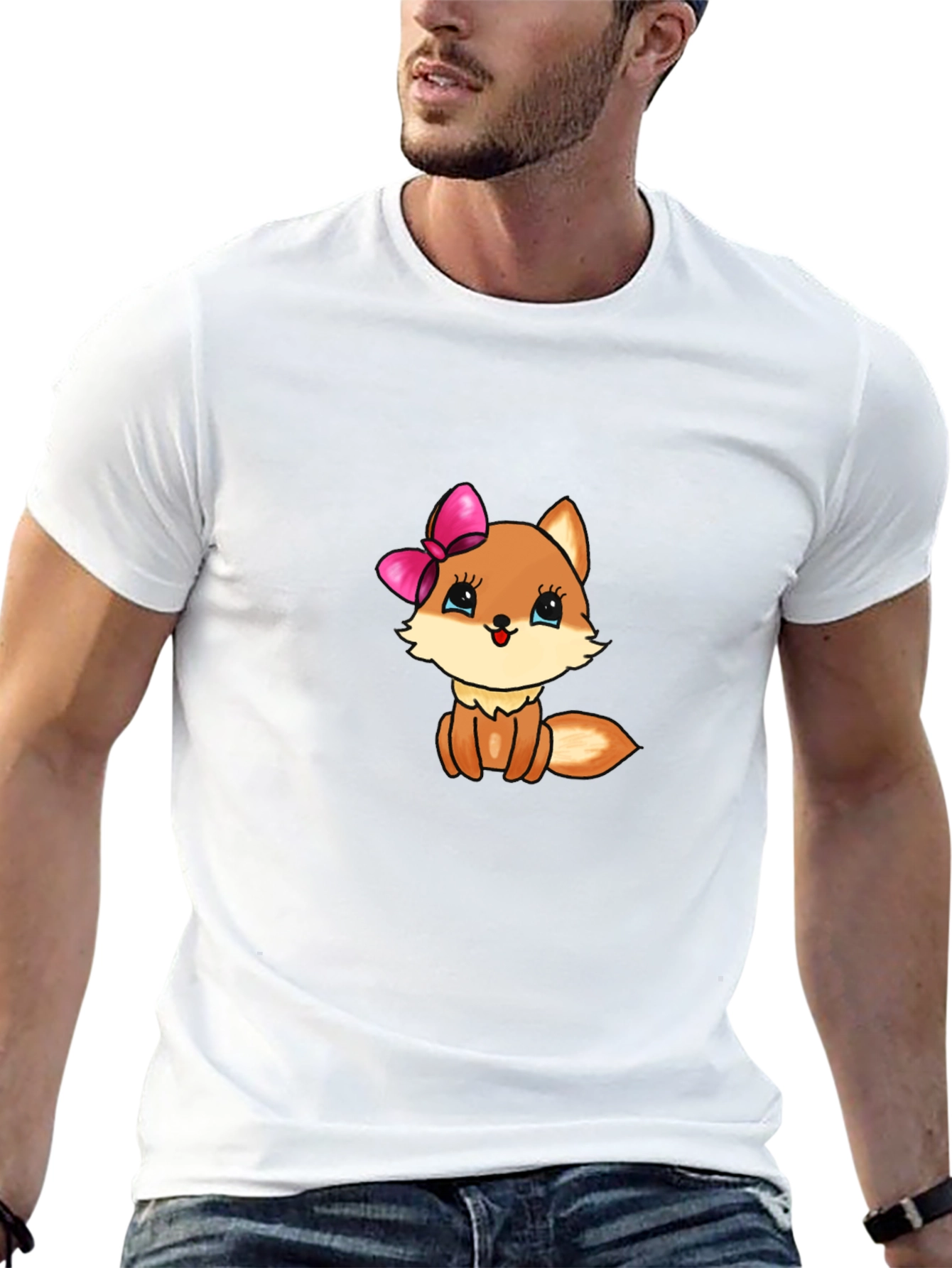 Cute Cartoon Fox Graphic Tee - Black T-Shirt