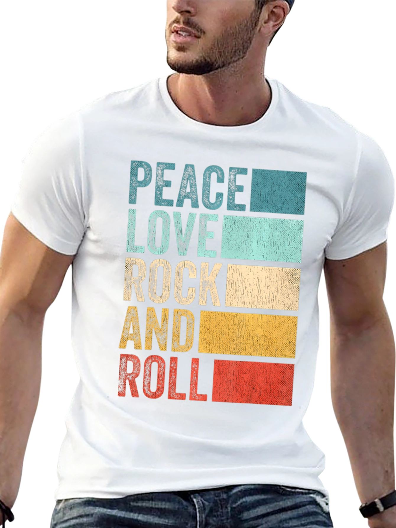 Retro Peace Love Rock & Roll Graphic T-Shirt