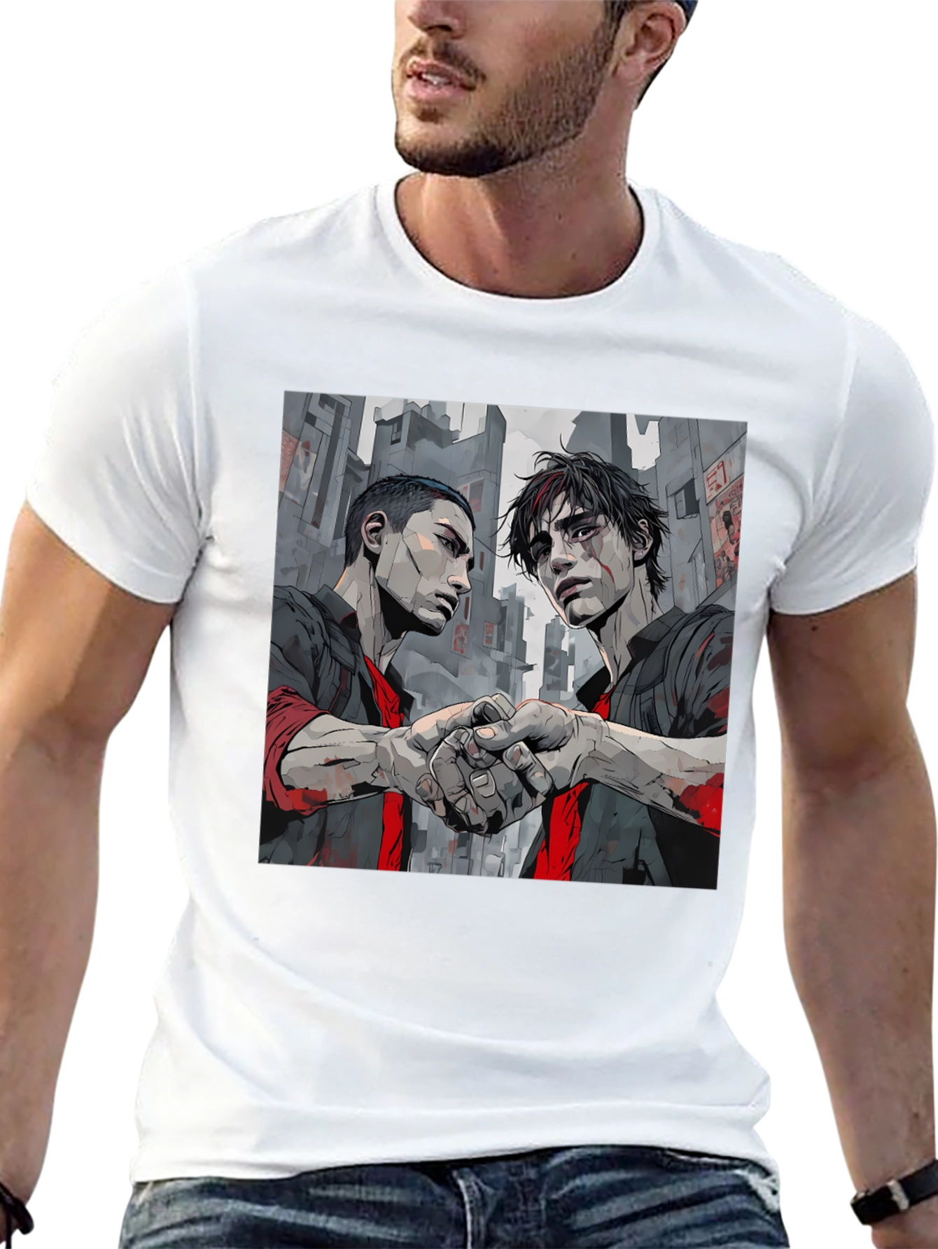 Urban Handshake Graphic Tee - Stylish Black Shirt