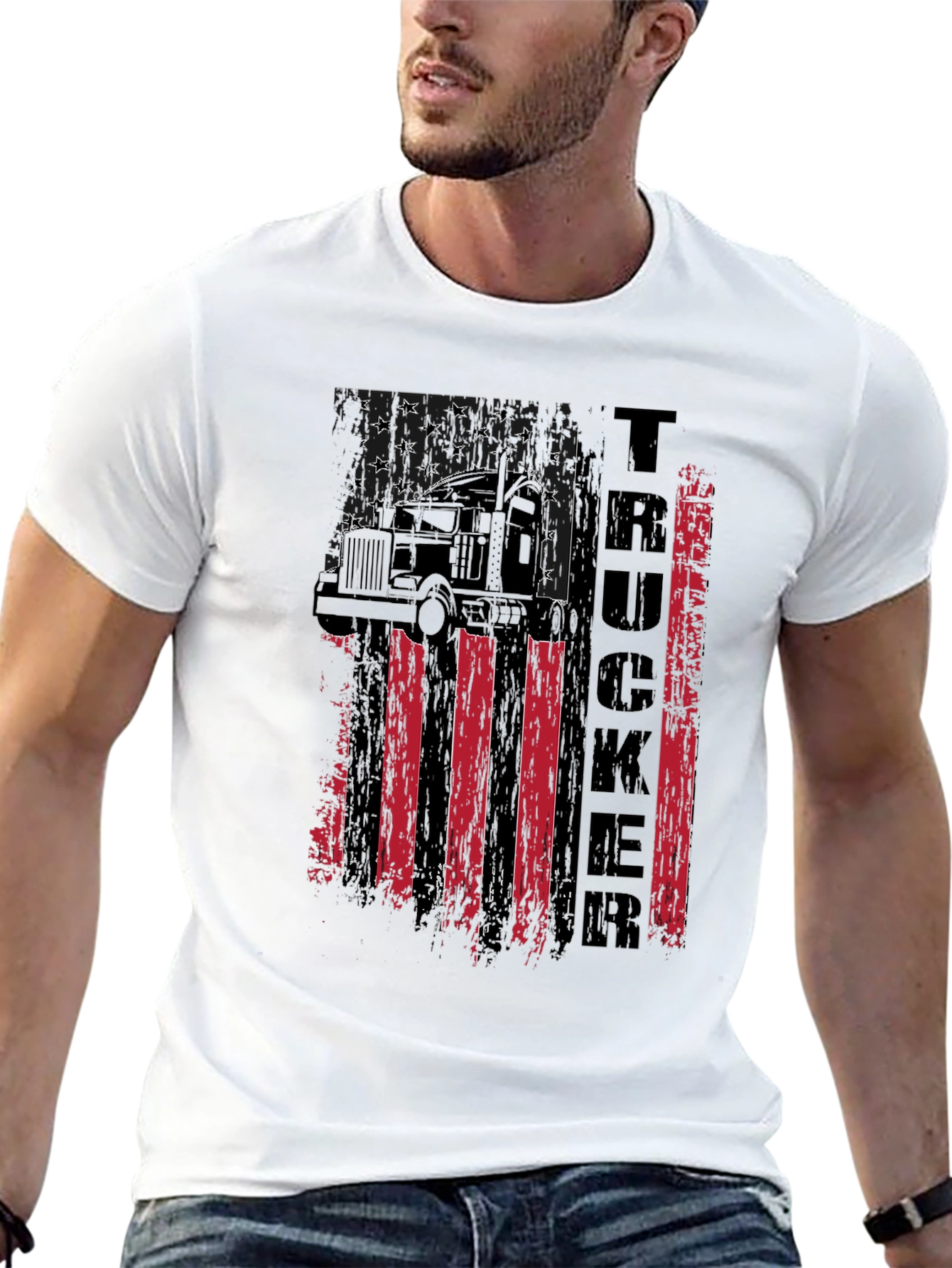Trucker American Flag Graphic T-Shirt