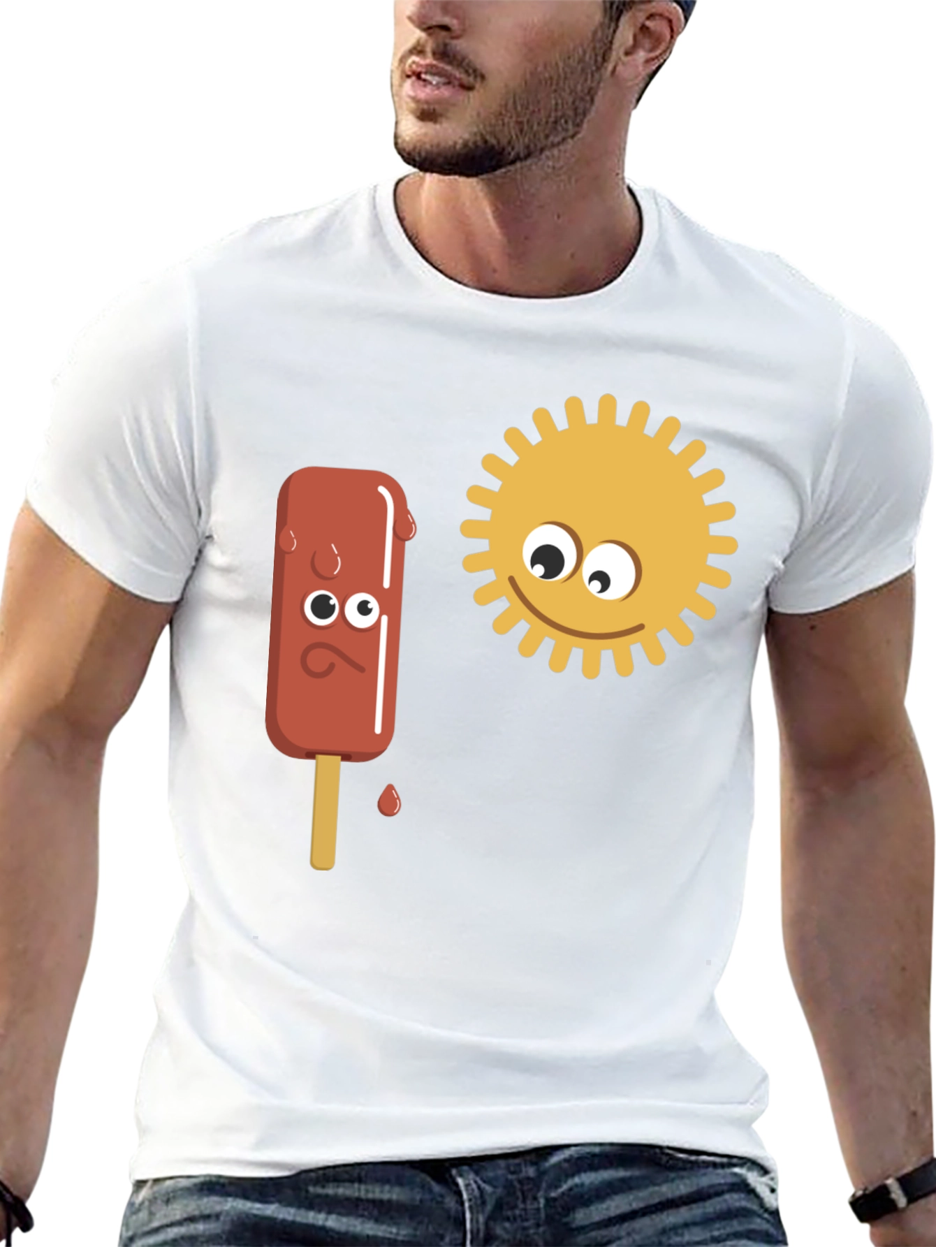 Funny Cartoon Sun & Ice Cream Mens Black T-Shirt