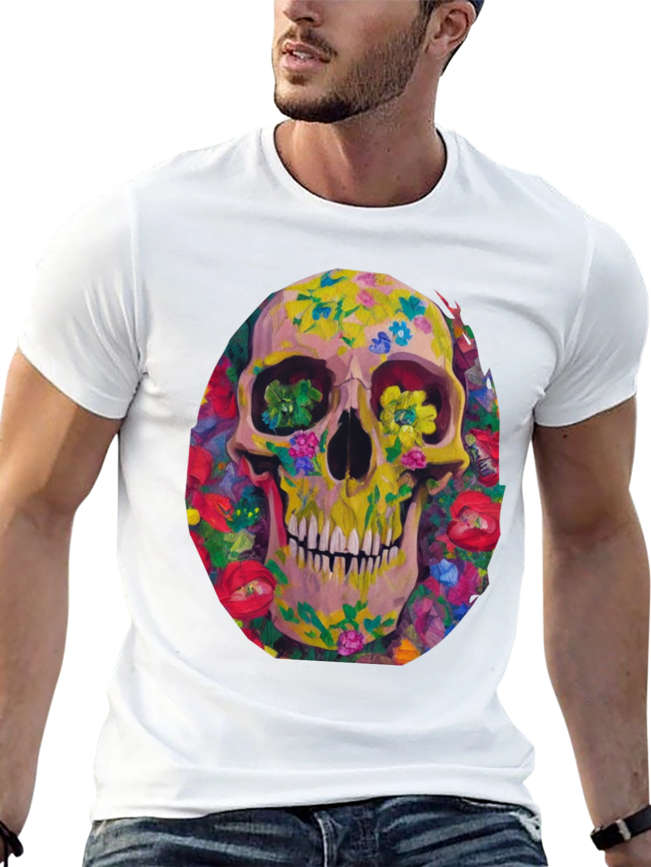 Floral Skull Graphic Tee - Artistic Print