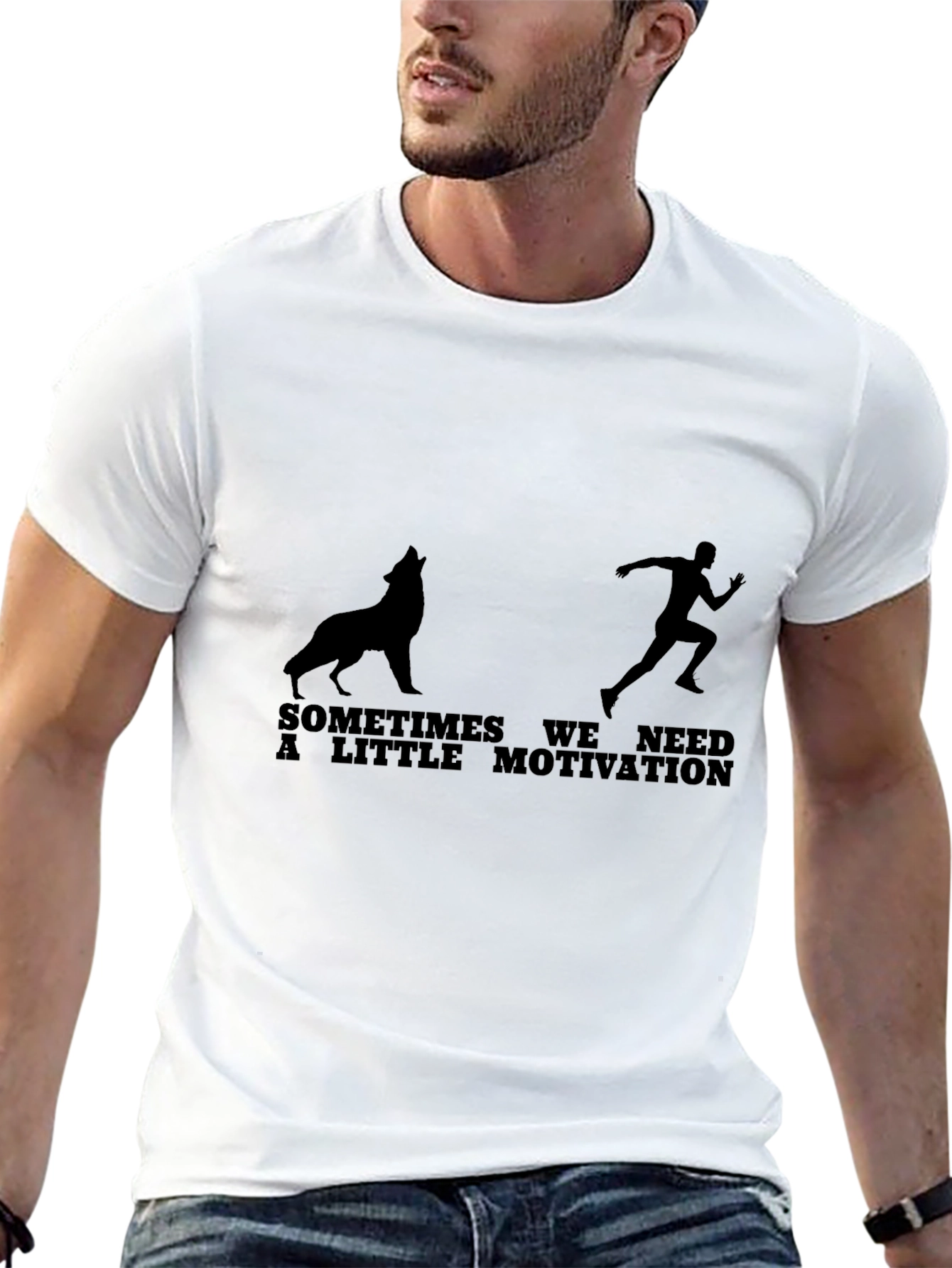 Motivation Graphic Tee - Wolf & Runner Black T-Shirt