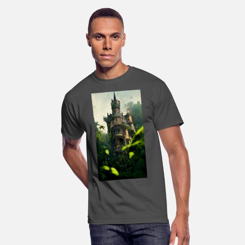 An old abandoned castle in the jungle. Green