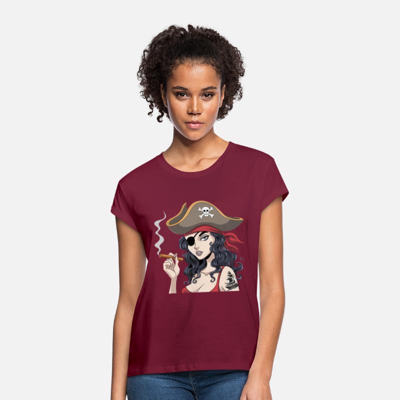 Bold Buccaneer Pirate Woman with Cigar and Skull