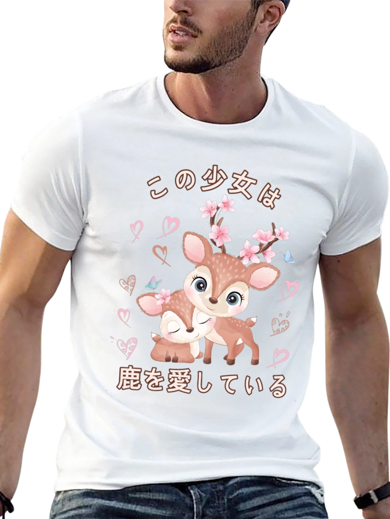 Cute Deer Japanese Style Black T-shirt