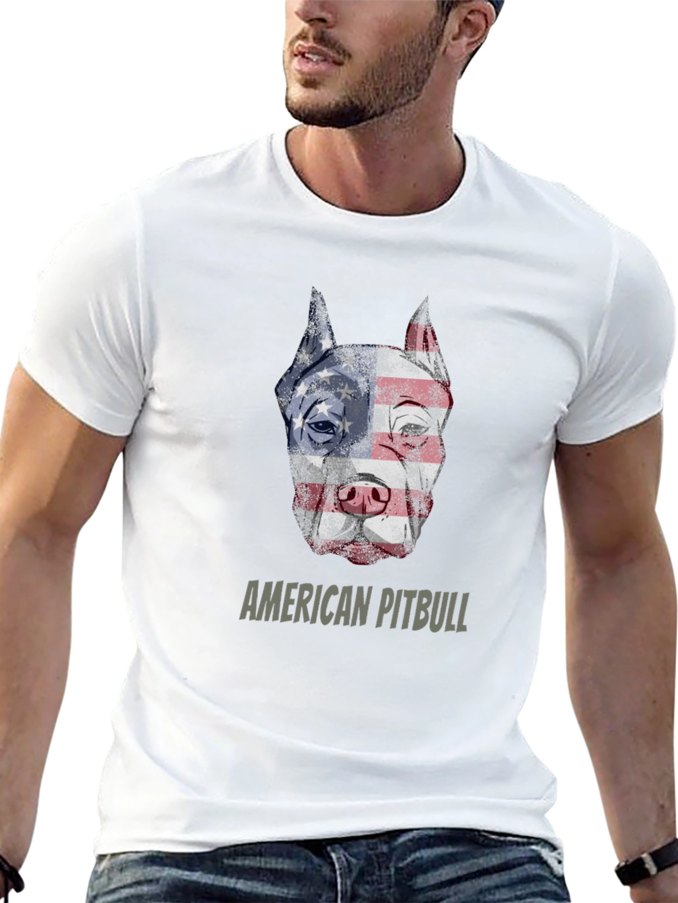 American Pitbull T-Shirt Patriotic USA Flag Dog