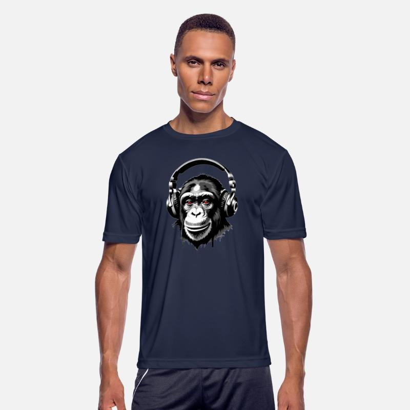 Chimpanzee wearing a headphones
