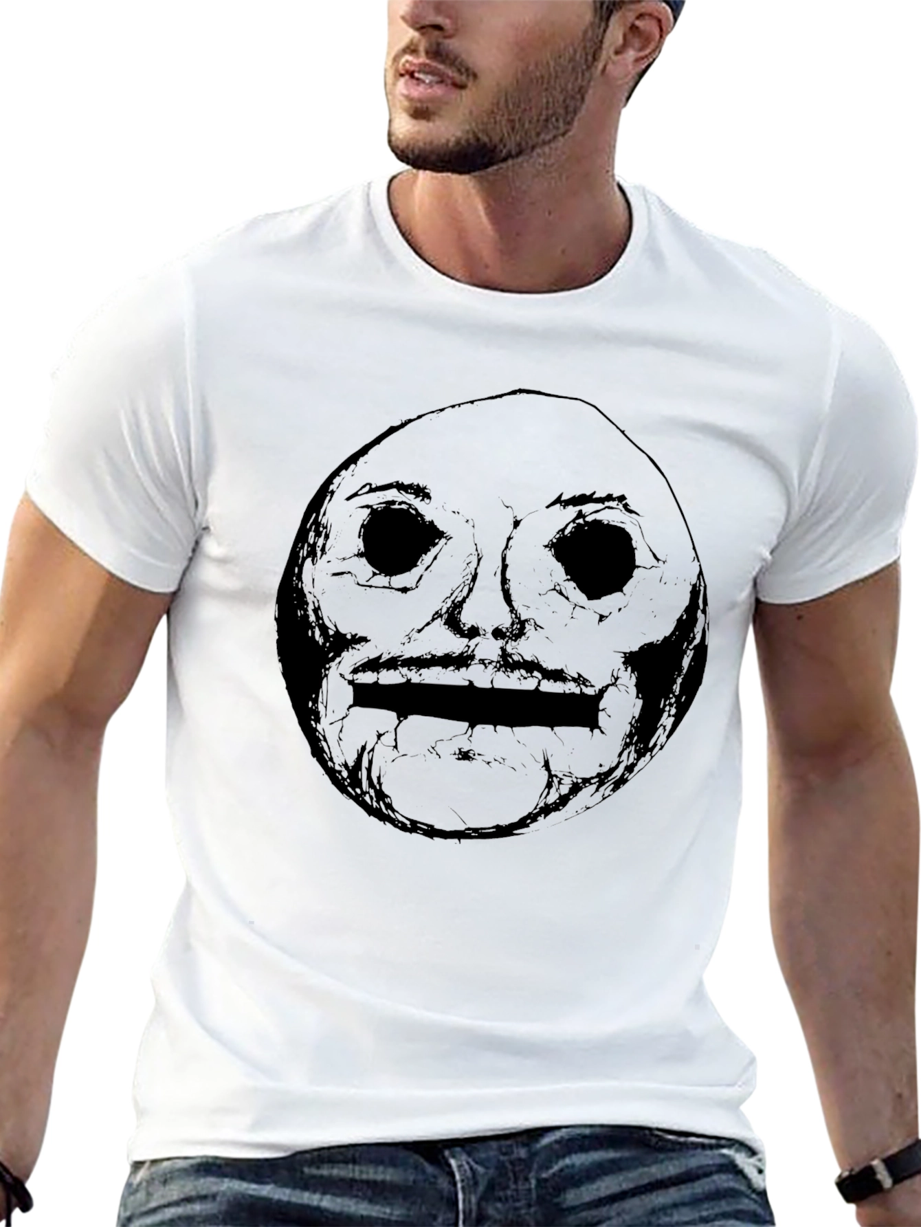 Mens Black Graphic Tee - Creepy Face Design