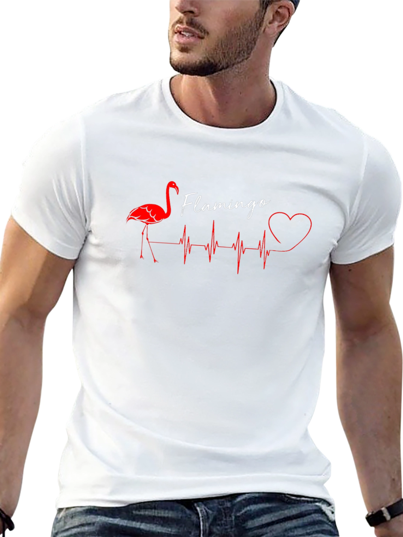 Flamingo Heartbeat Graphic Tee - Stylish Unisex T-Shirt