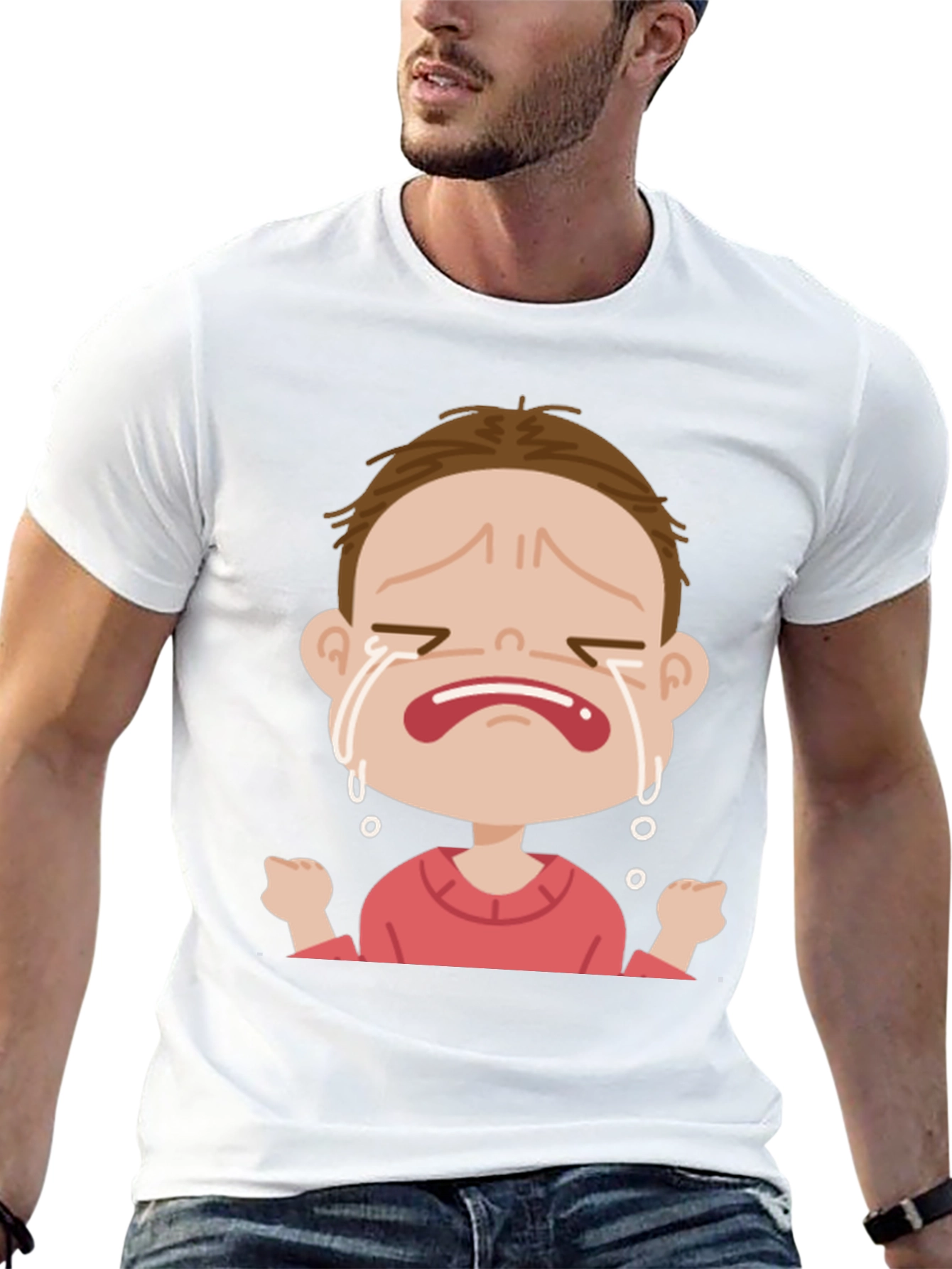 Crying Cartoon Character Graphic T-Shirt
