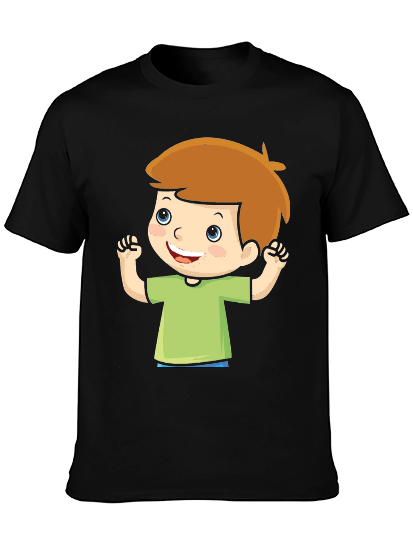 Cartoon Boy Graphic Tee - Black Cotton T-Shirt