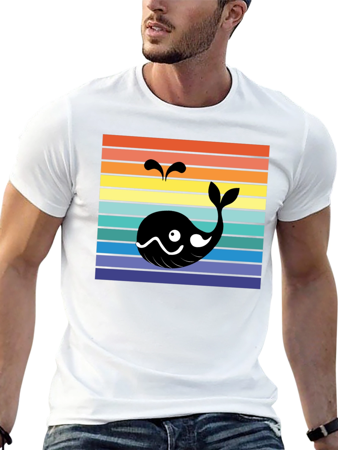 Retro Whale Graphic Tee - Mens Black T-Shirt