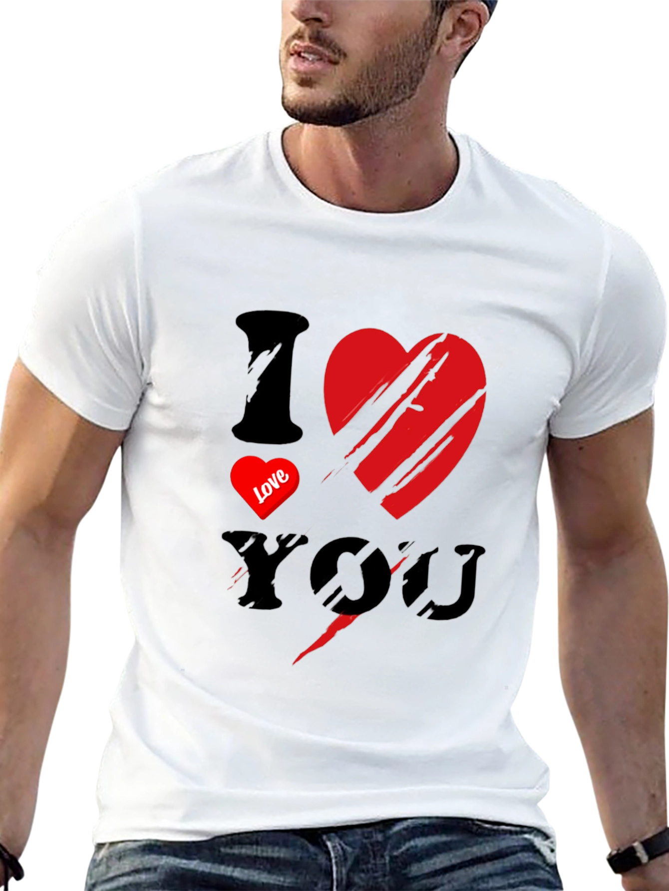 I Love You Graphic Print Mens Black T-Shirt