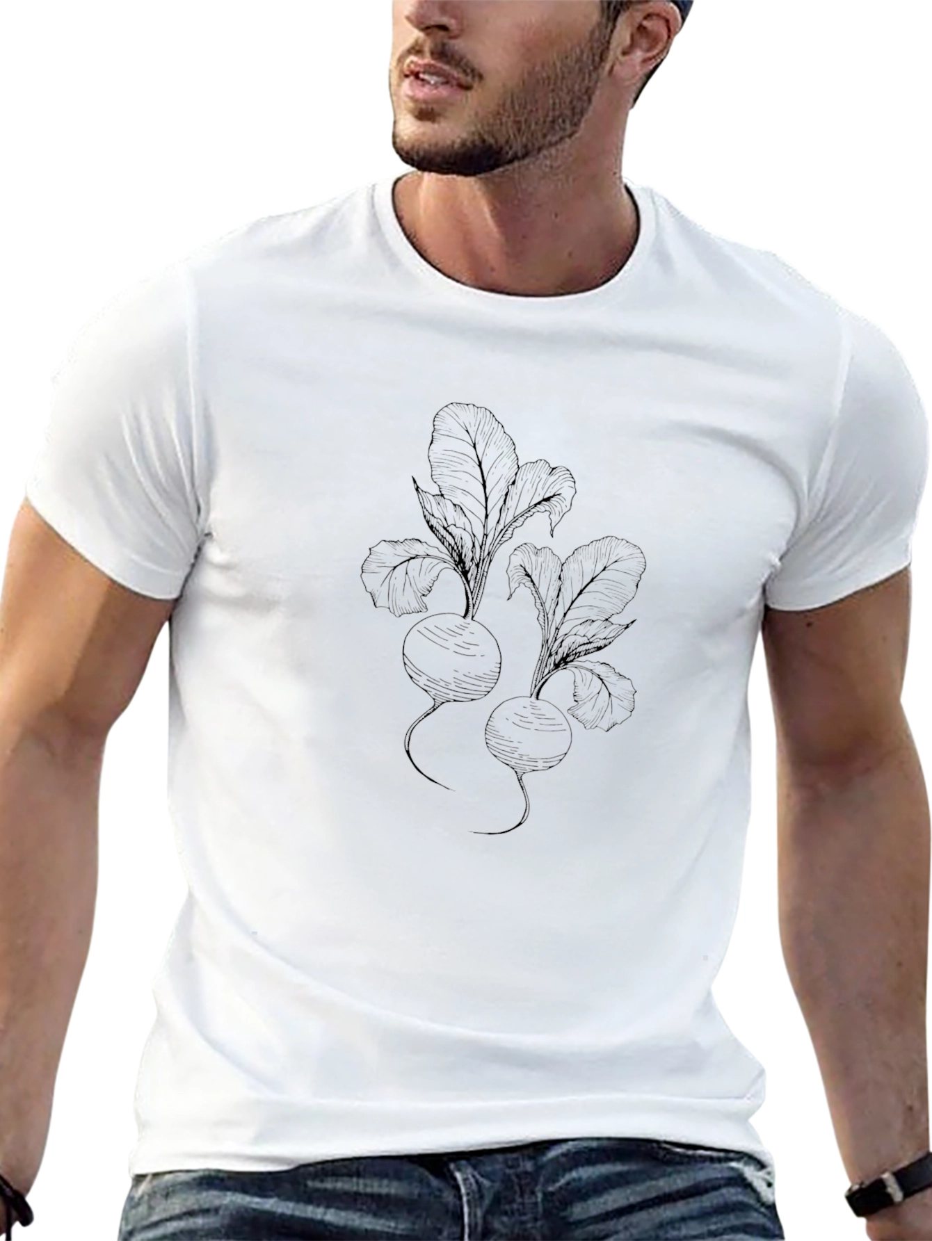 Mens Black T-Shirt with Radish Design