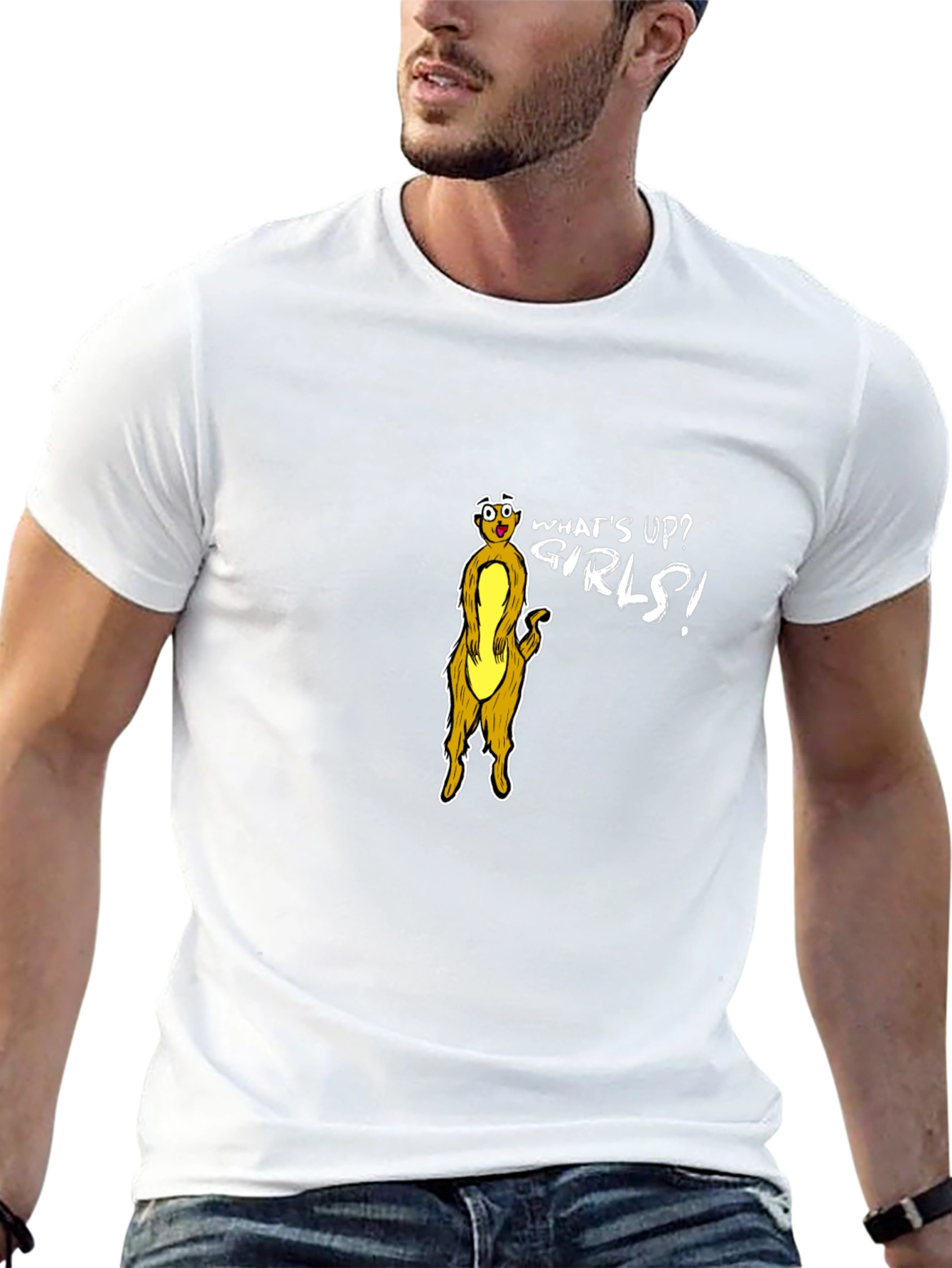 Funny Meerkat Whats Up Girls! Black T-Shirt