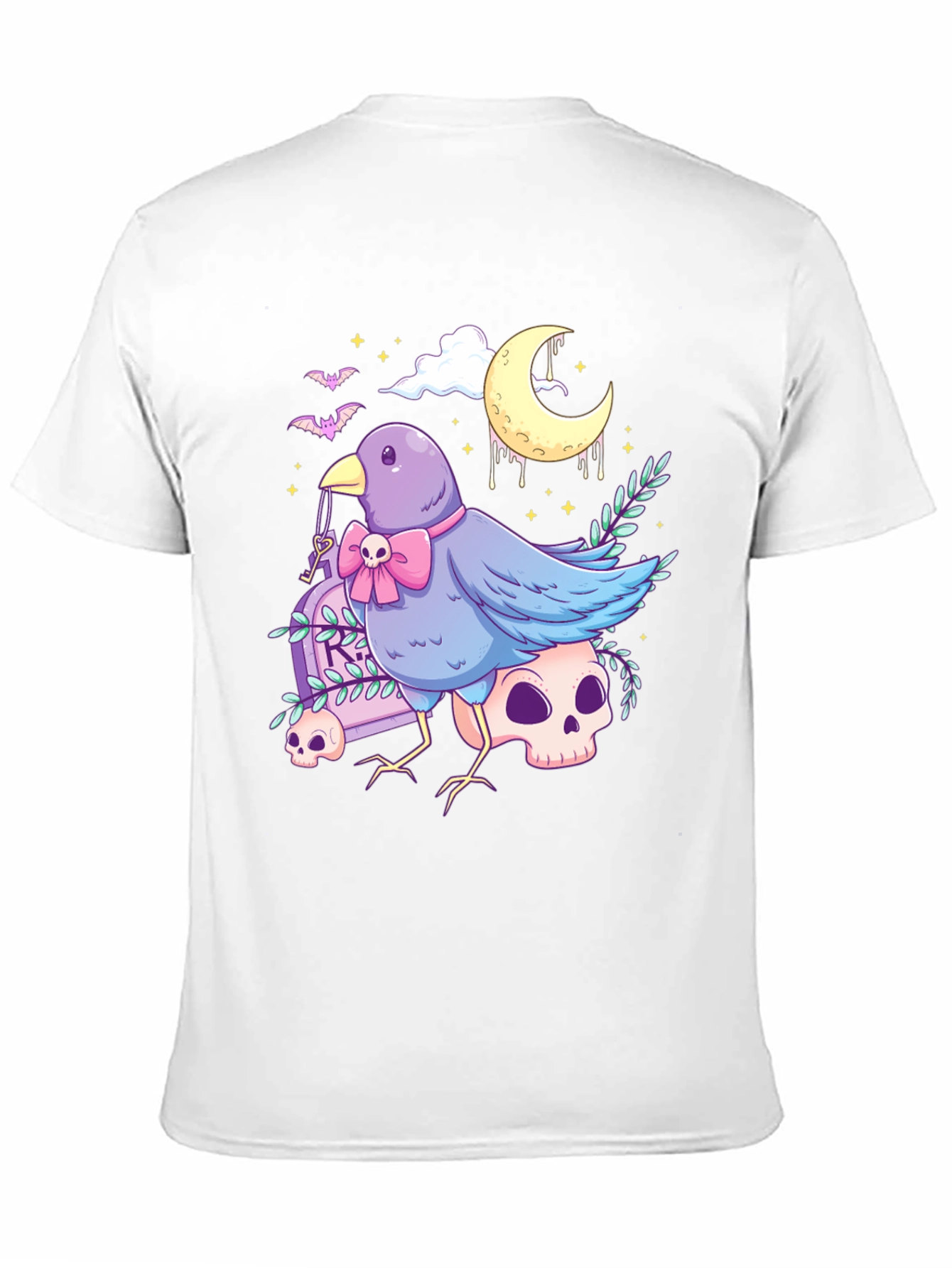 Gothic Bird Graphic Tee - Skull & Moon Design