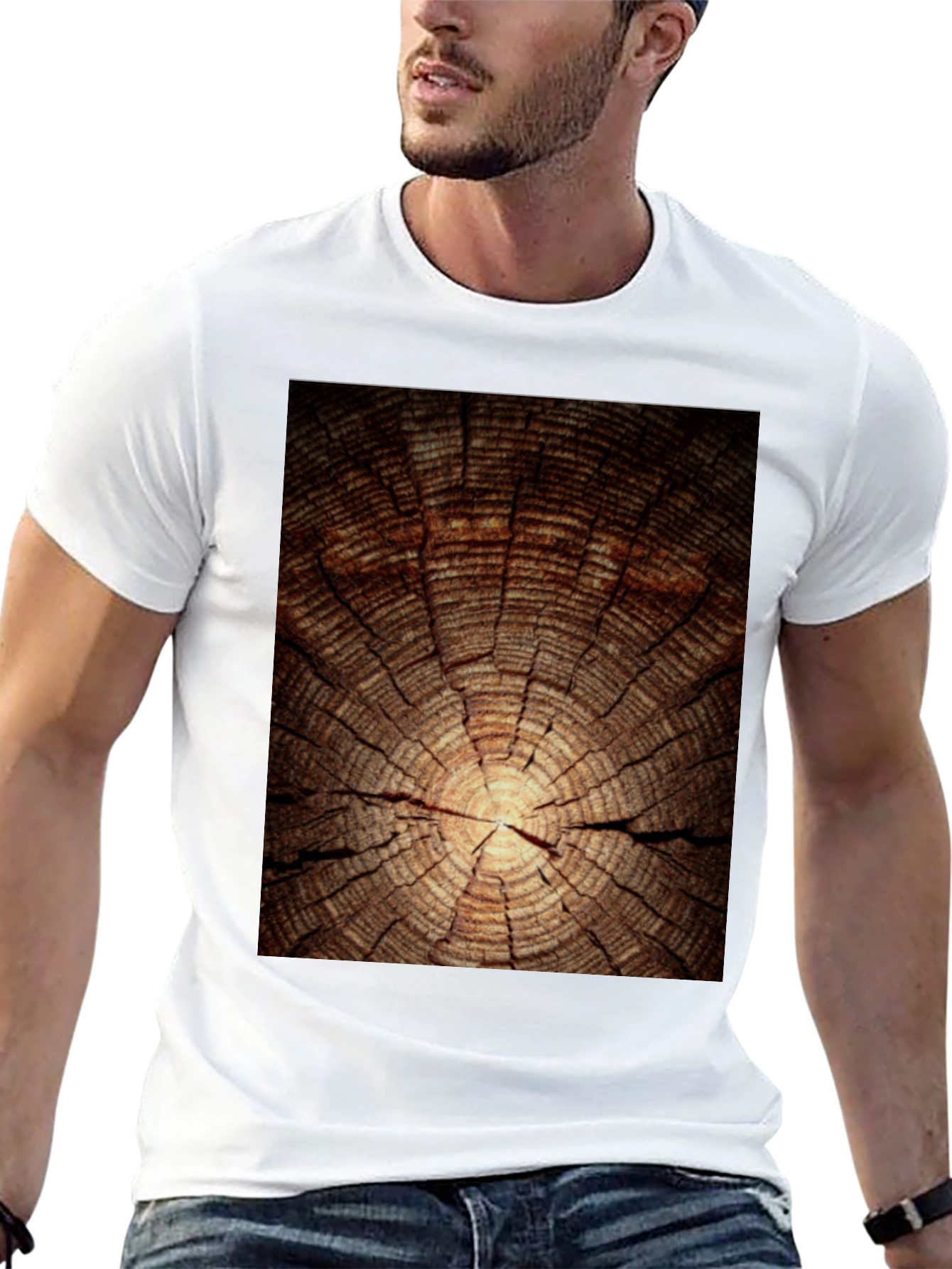 Wood Grain Graphic Tee - Nature Inspired Black T-Shirt