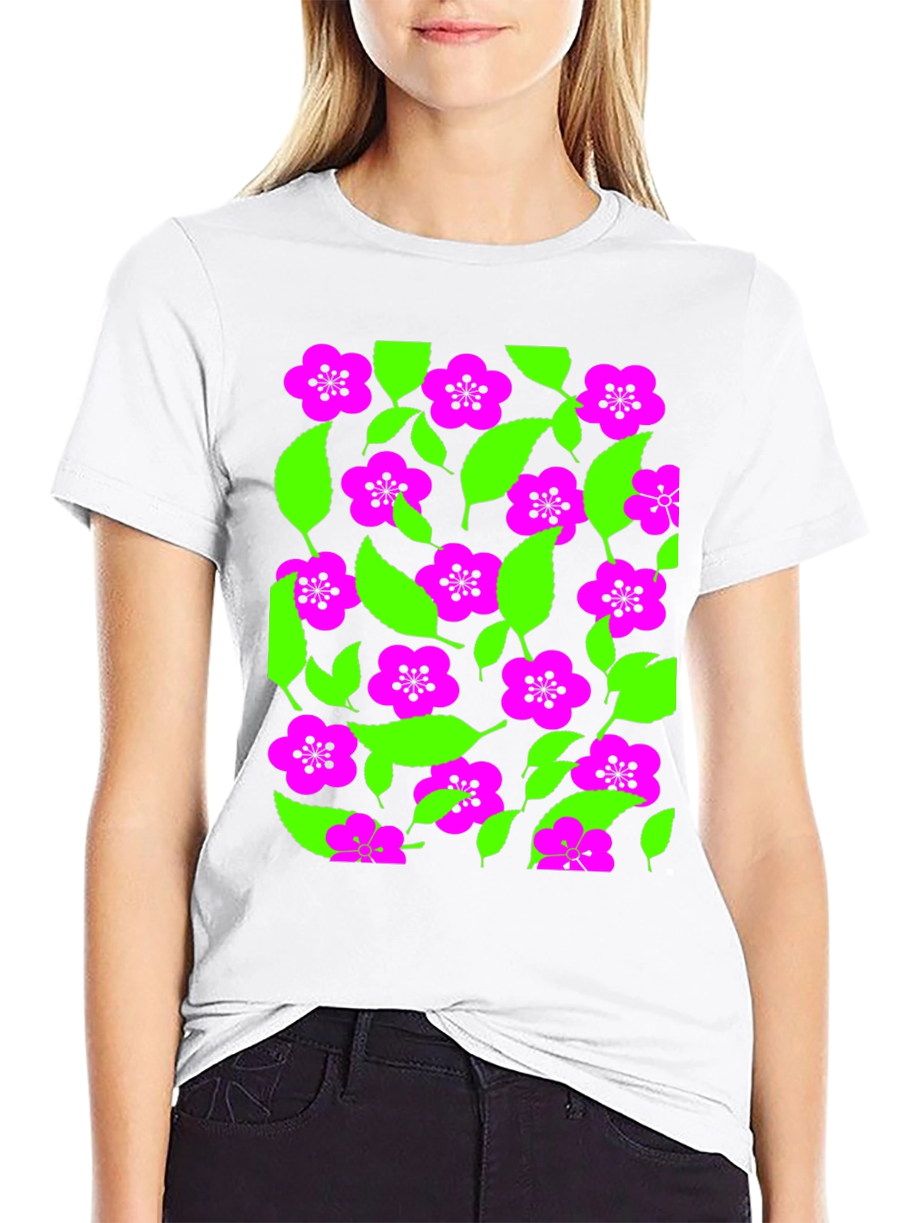 Vibrant Floral Print Black T-Shirt