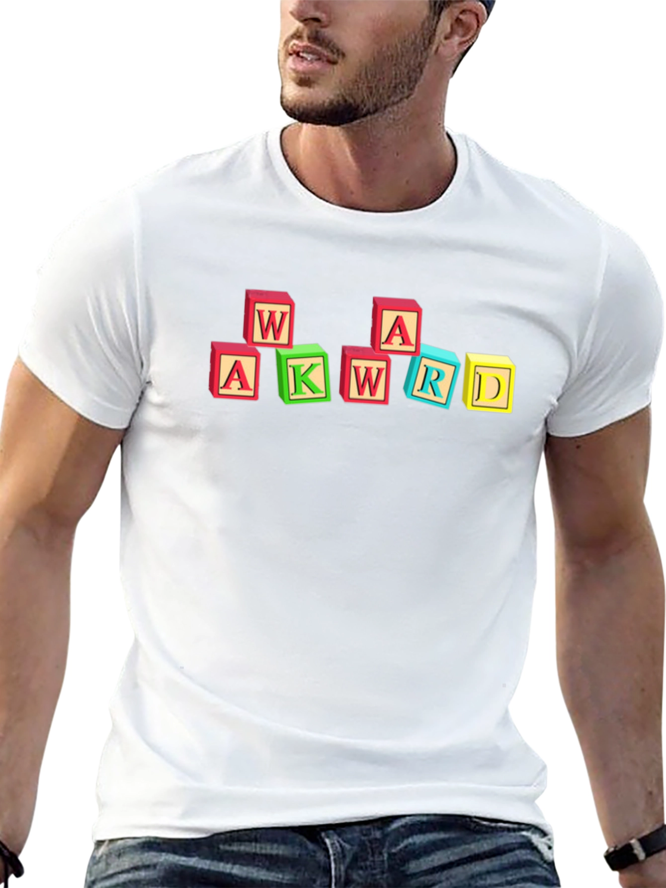 Awkward Block Letter Graphic Black T-Shirt