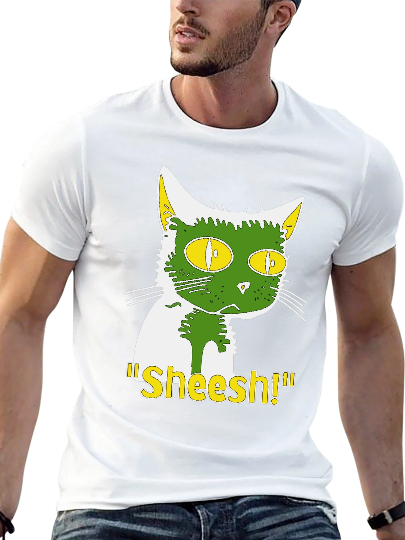 Funny Sheesh! Cat Graphic Tee - Black Cotton T-Shirt