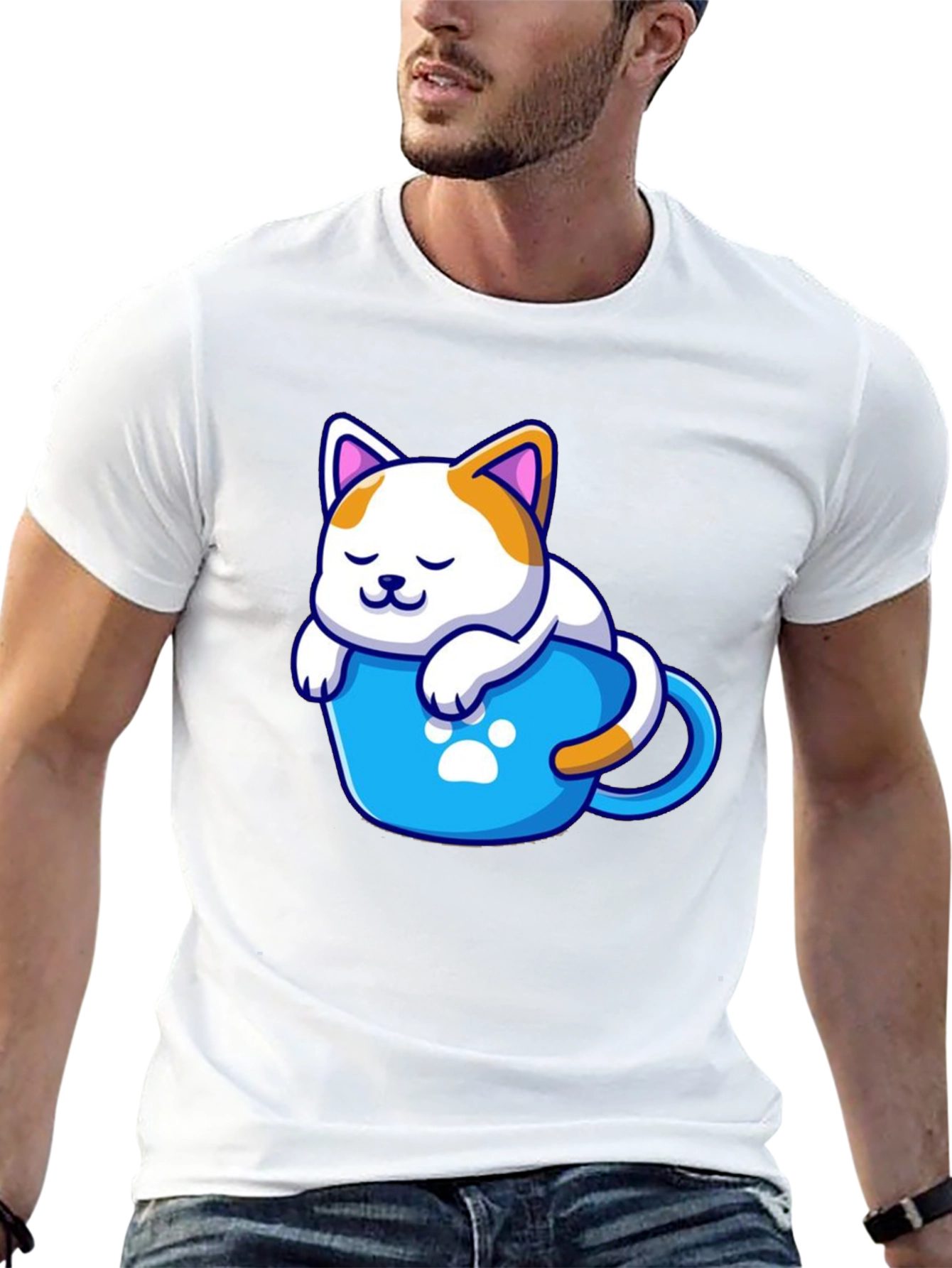Cute Cat in a Cup Black T-Shirt