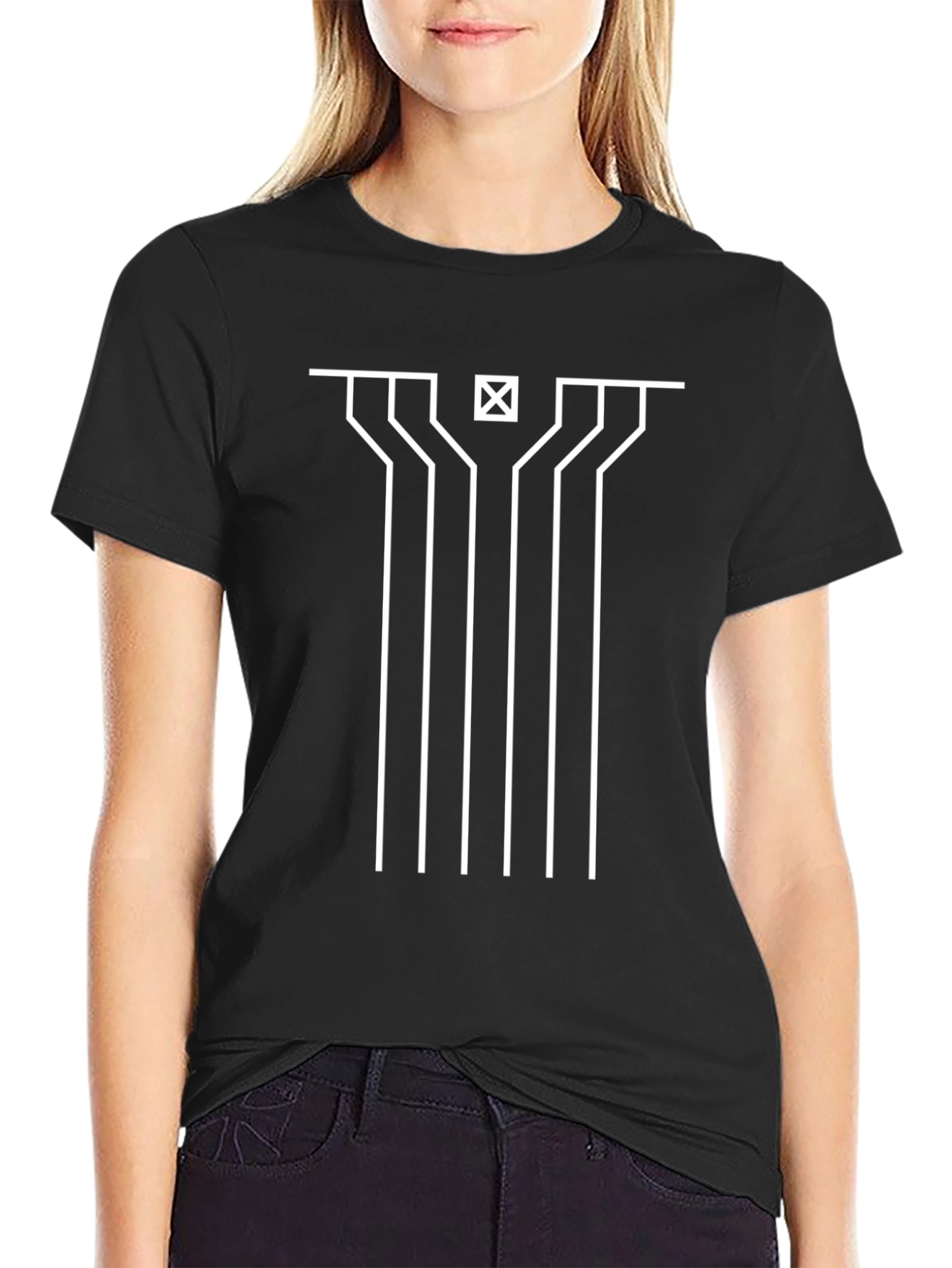 Geometric Graphic Tee - Minimalist Black T-Shirt