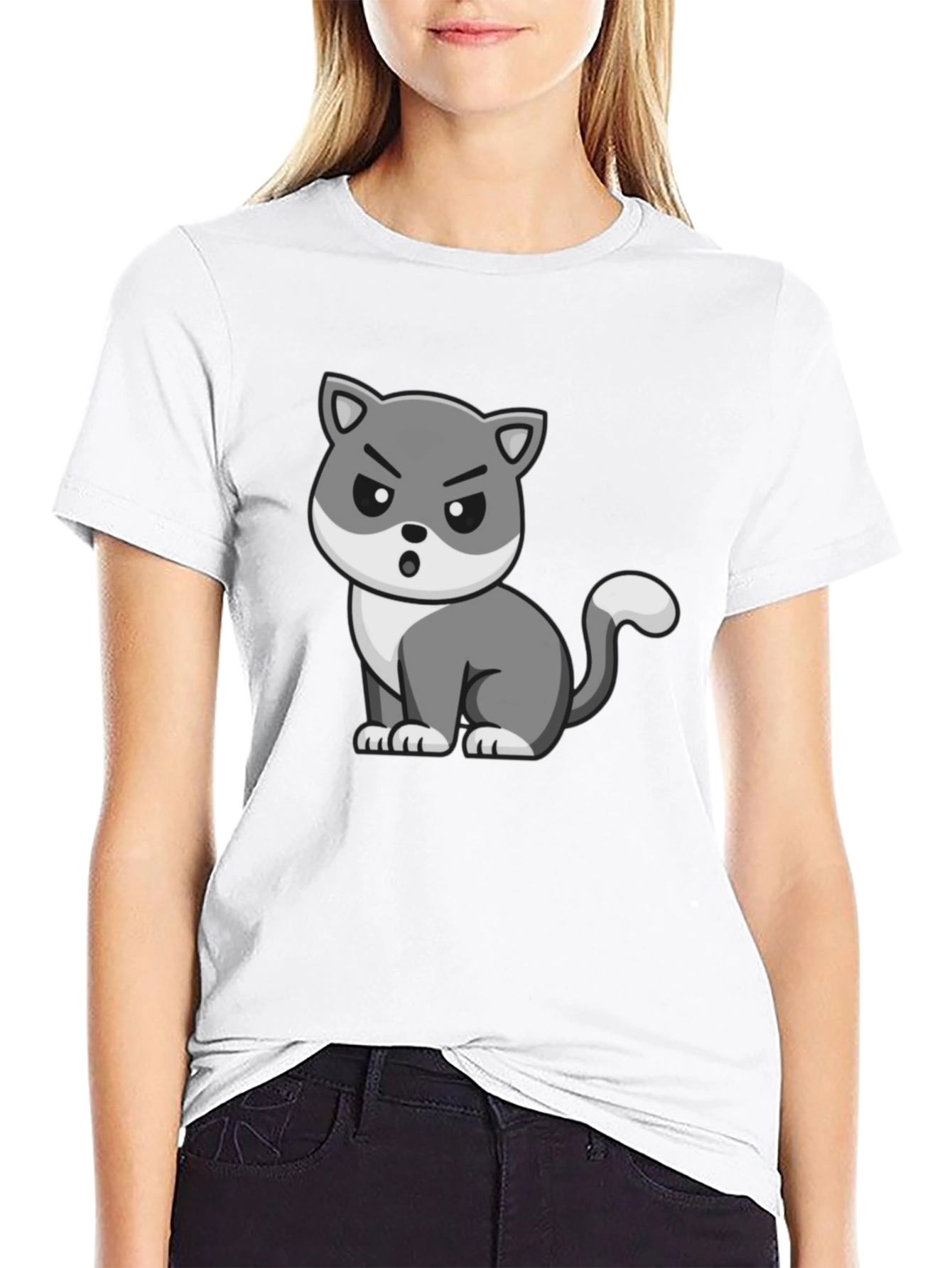 Grumpy Cat Cartoon Graphic Black T-Shirt