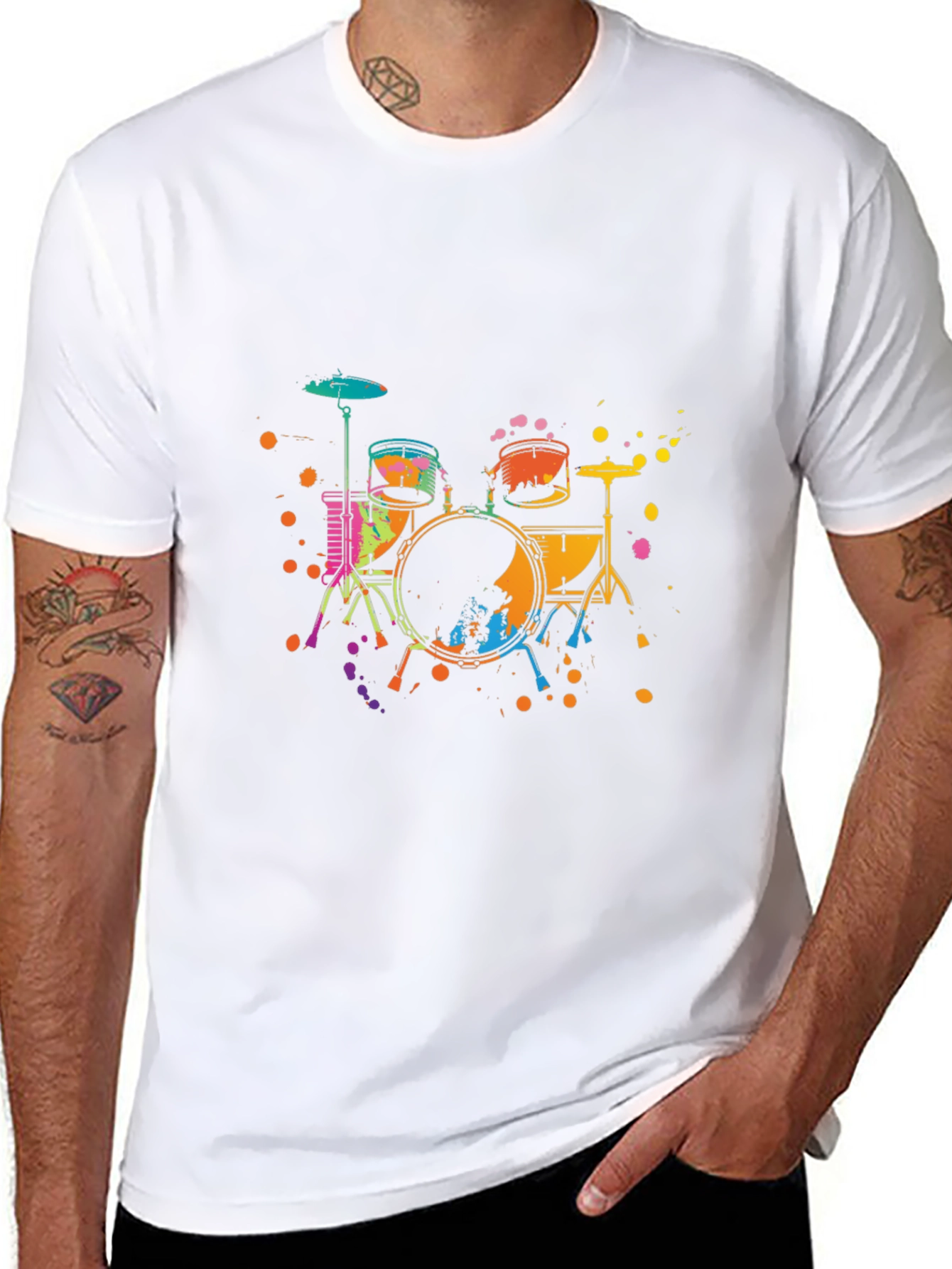 Vibrant Drums Graphic Tee - Black Cotton T-Shirt
