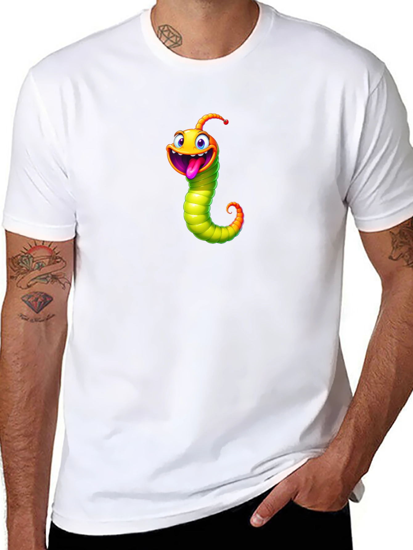 Funny Cartoon Worm Graphic T-Shirt