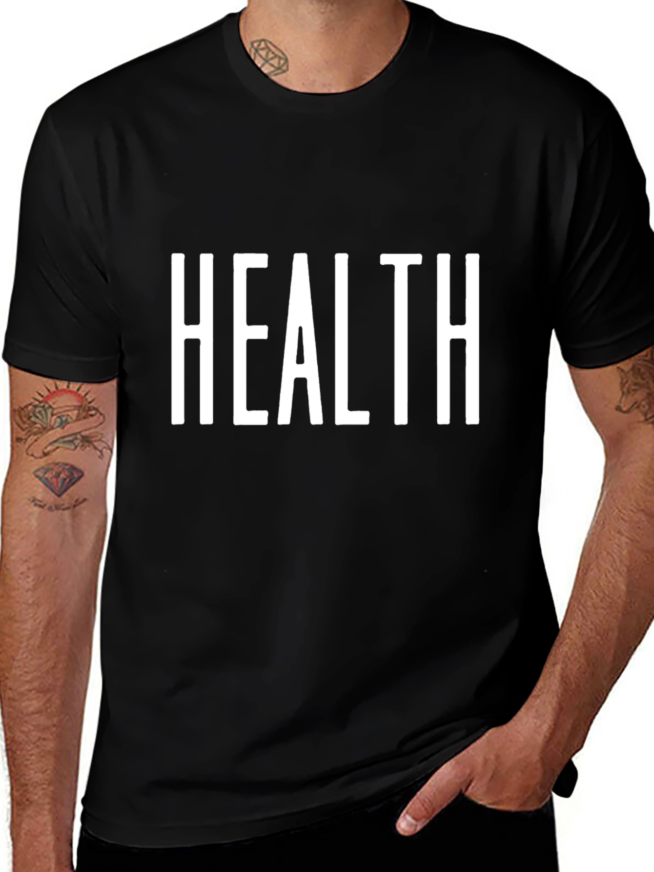 Health Graphic Tee - Mens Black Cotton Blend T-Shirt