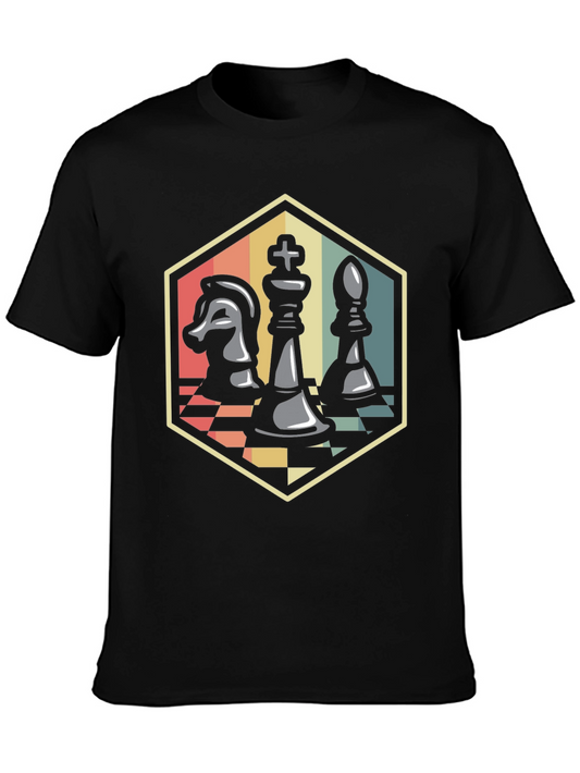 Chess Piece Graphic T-Shirt - Knight King Bishop Design