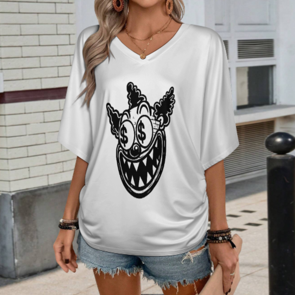 Crazy Clown Dollar Eyes Graphic T-Shirt – Edgy Streetwear Horror Cartoon Tee(z431)