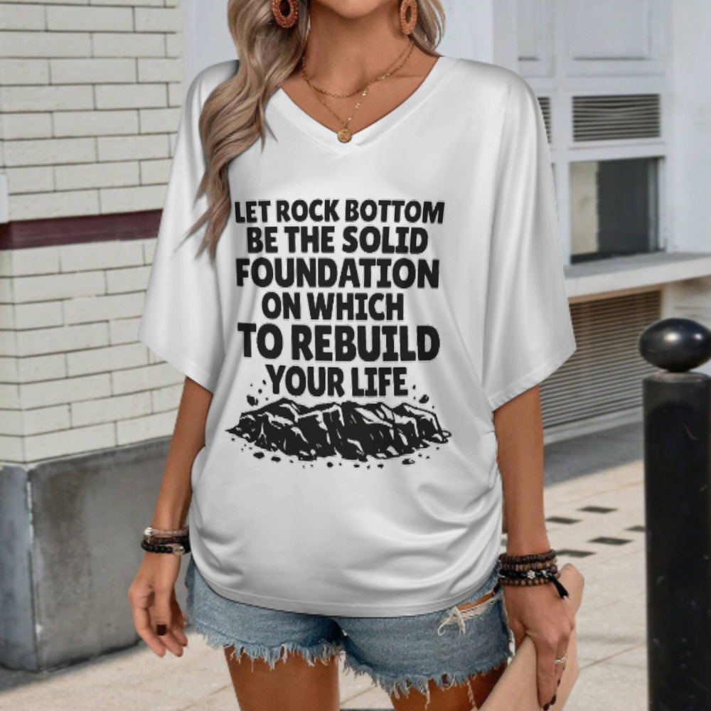 Rock Bottom Motivation Graphic Tee – Inspirational Rebuild Your Life Quote Shirt(z438)