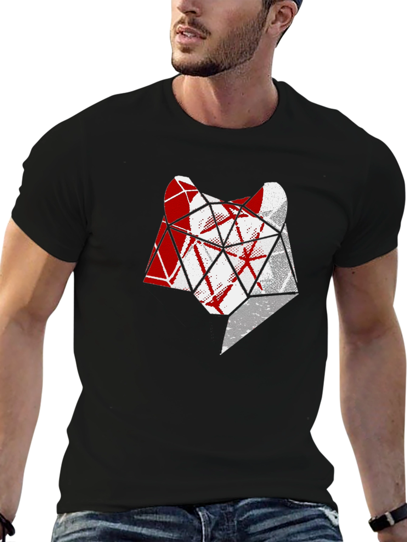 Geometric Wolf Head T-Shirt - Modern Graphic Tee